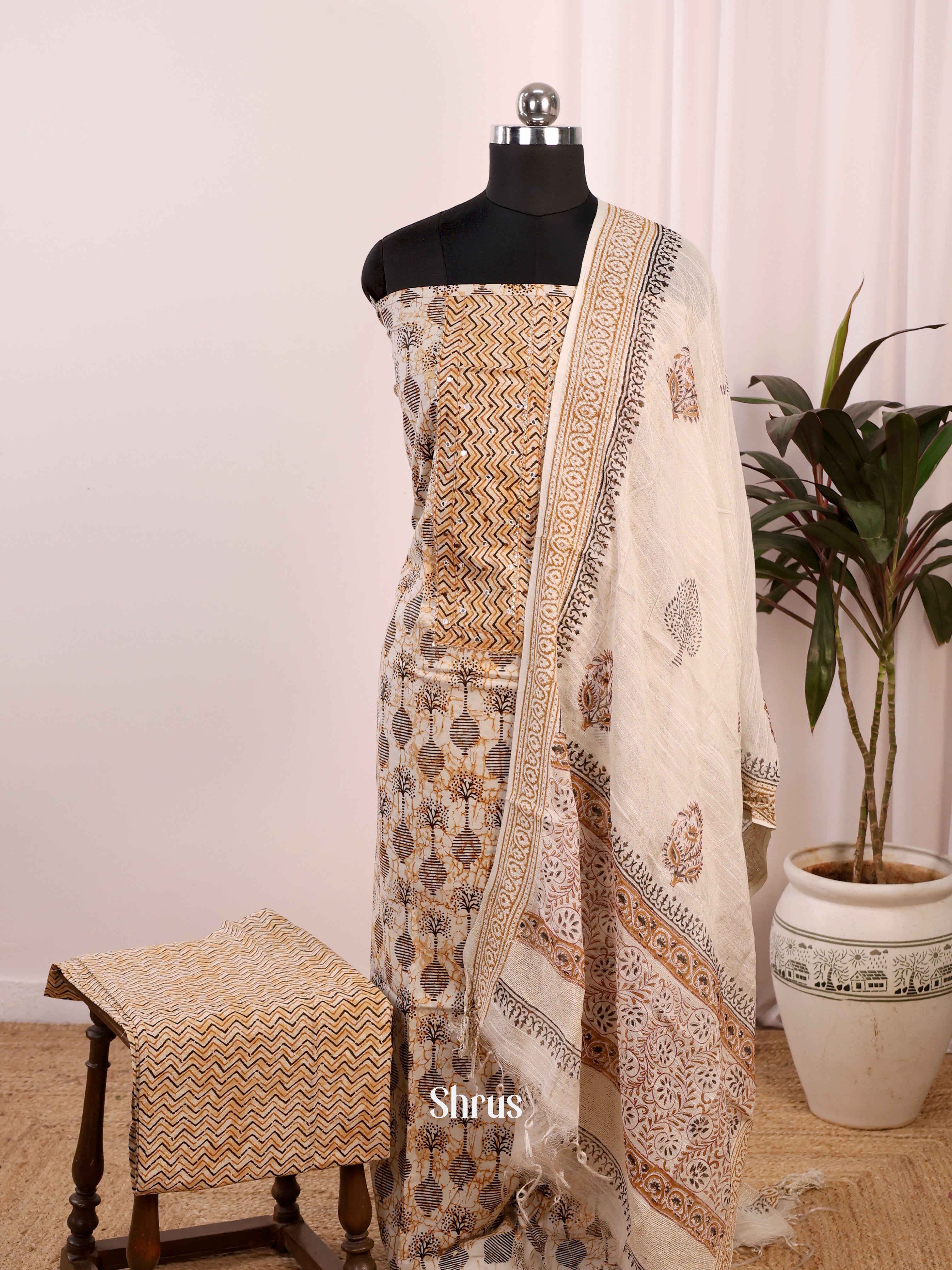 Cream & Brown  - Cotton salwar - Shop on Shrus.com