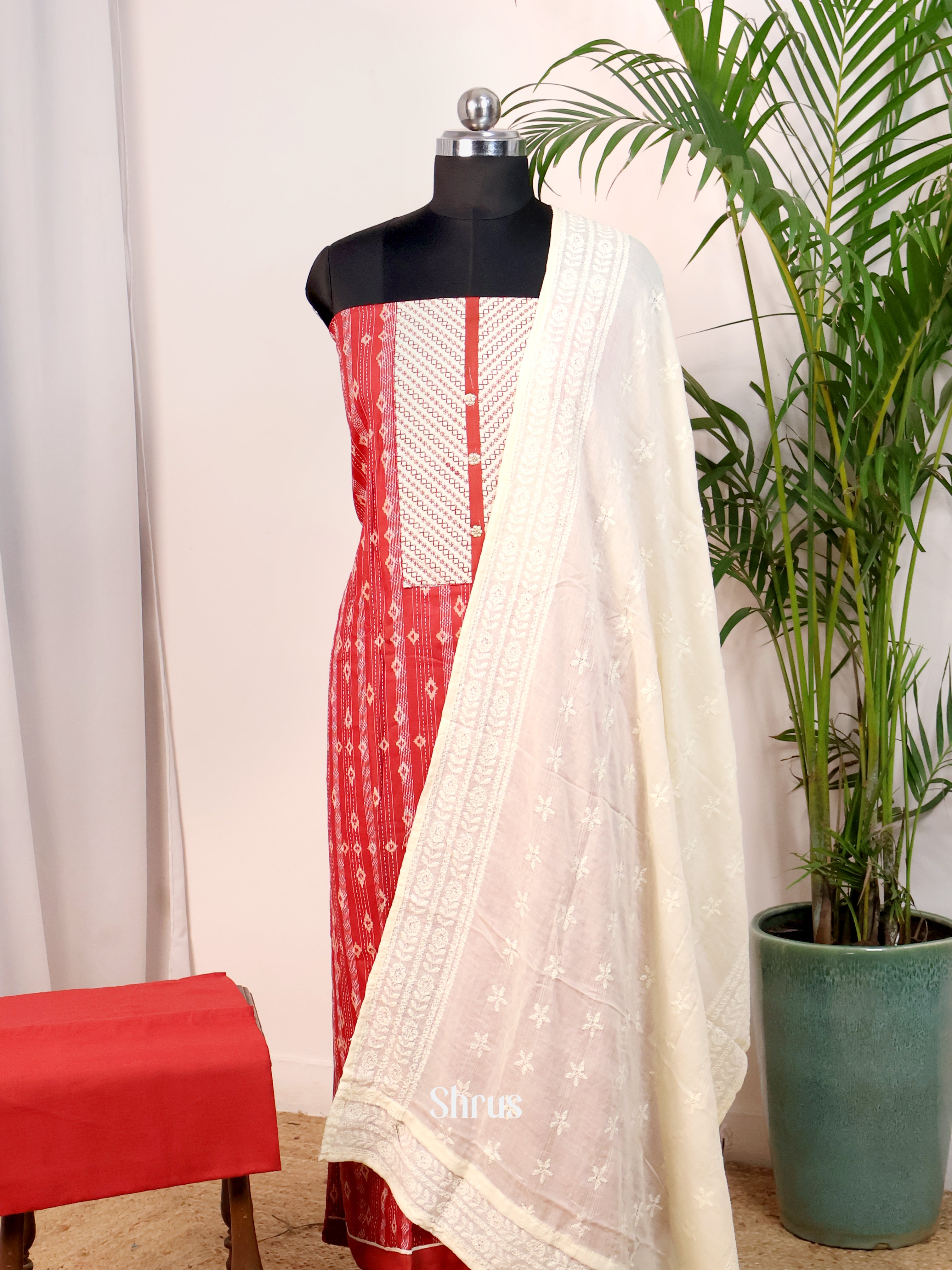 Red & Cream - Cotton salwar