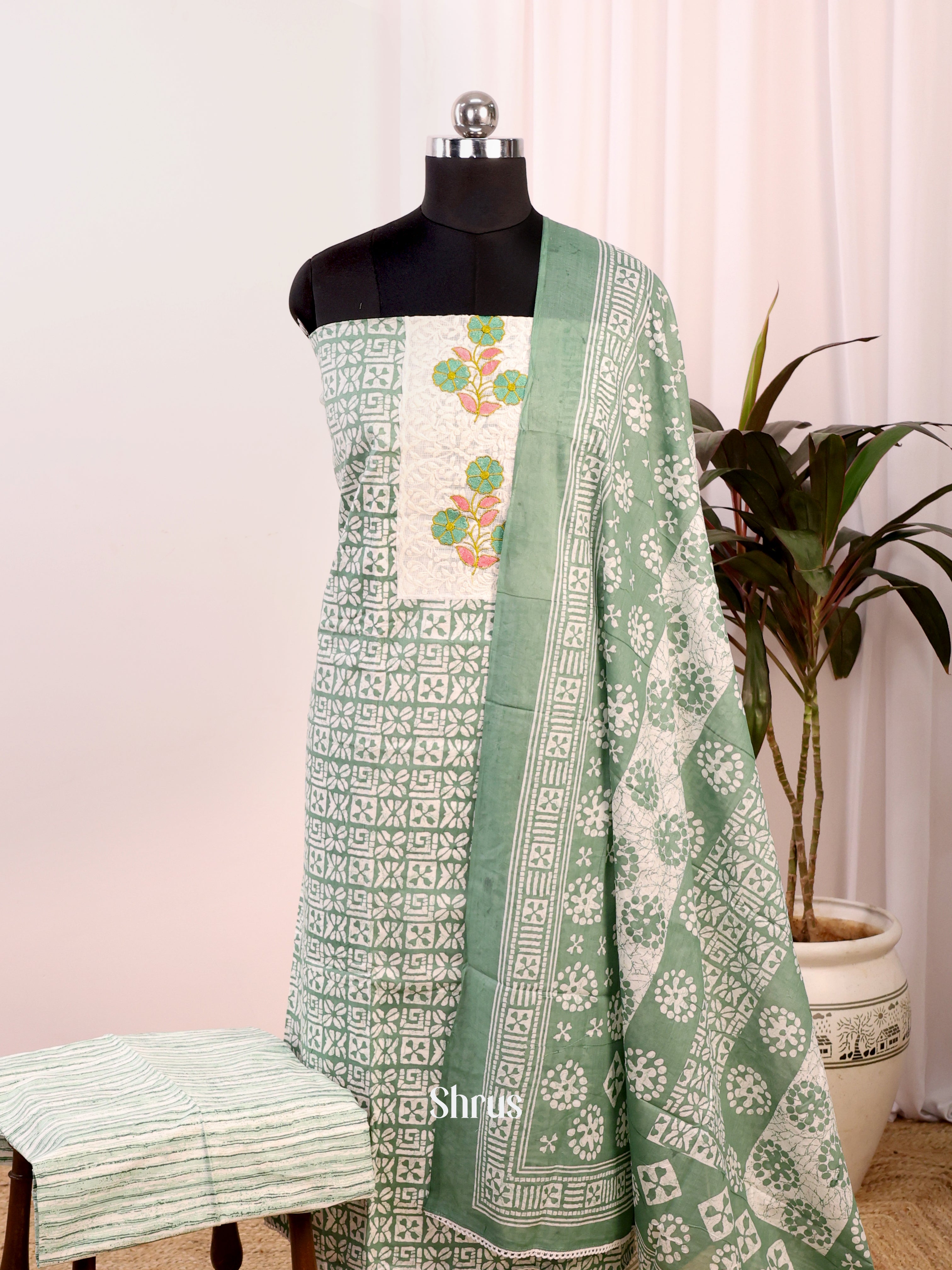 Cream & Green - Cotton salwar