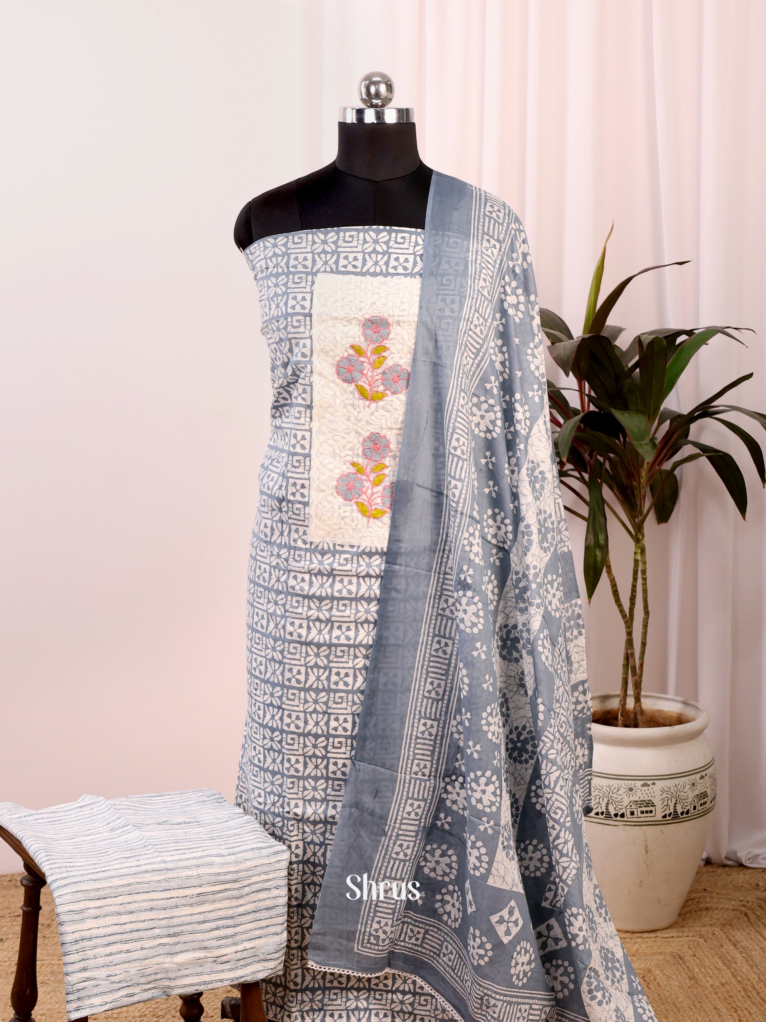 Grey  & Cream- Cotton salwar