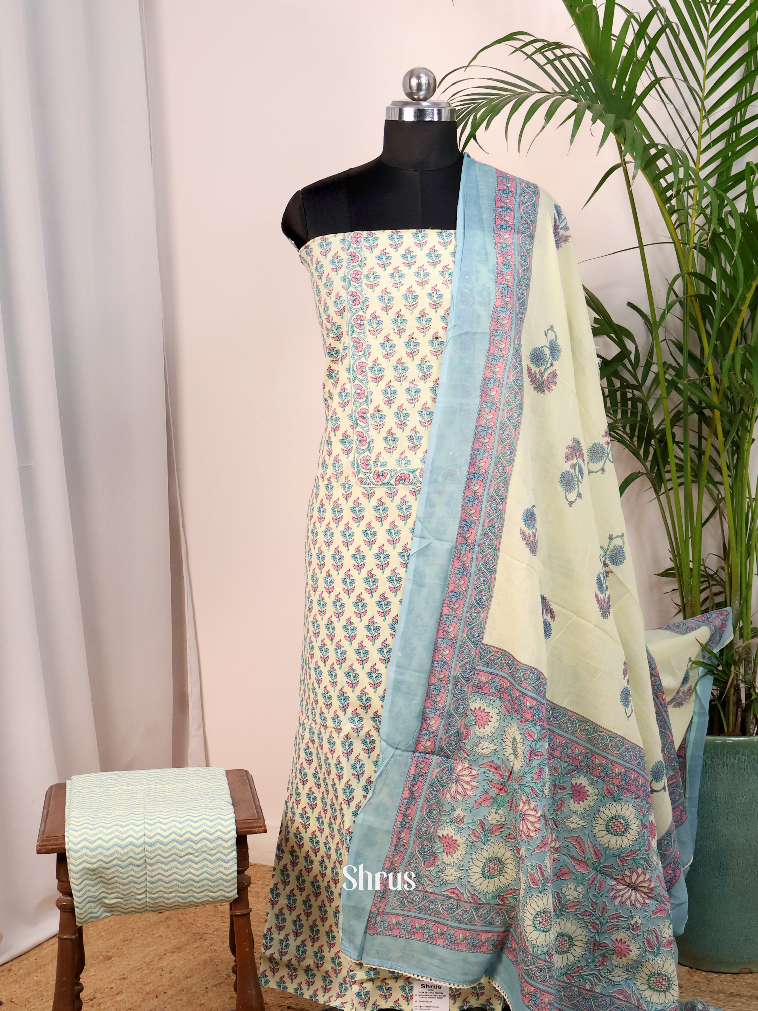 Cream & Blue - Cotton salwar