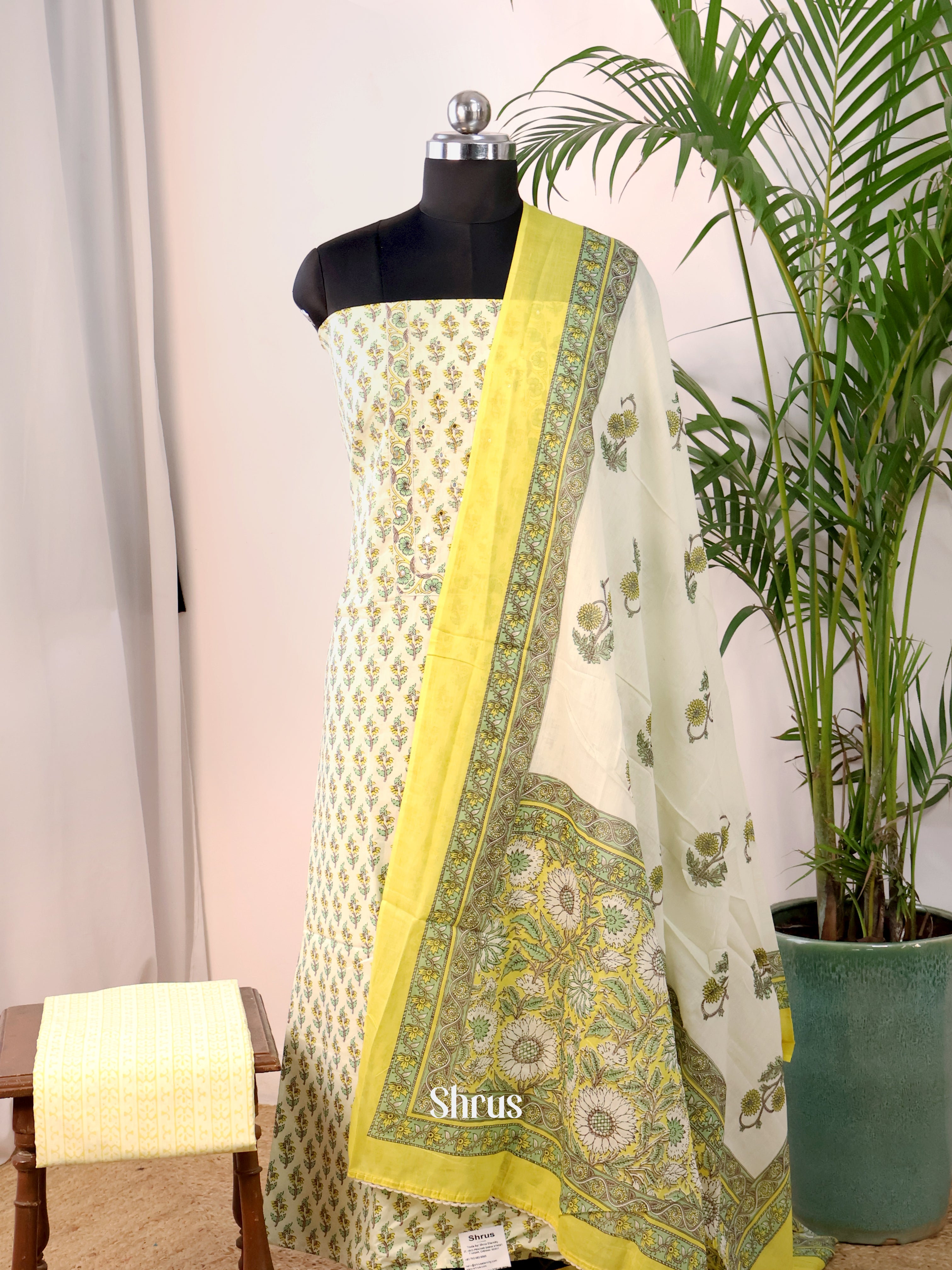 Cream & Yellow - Cotton salwar