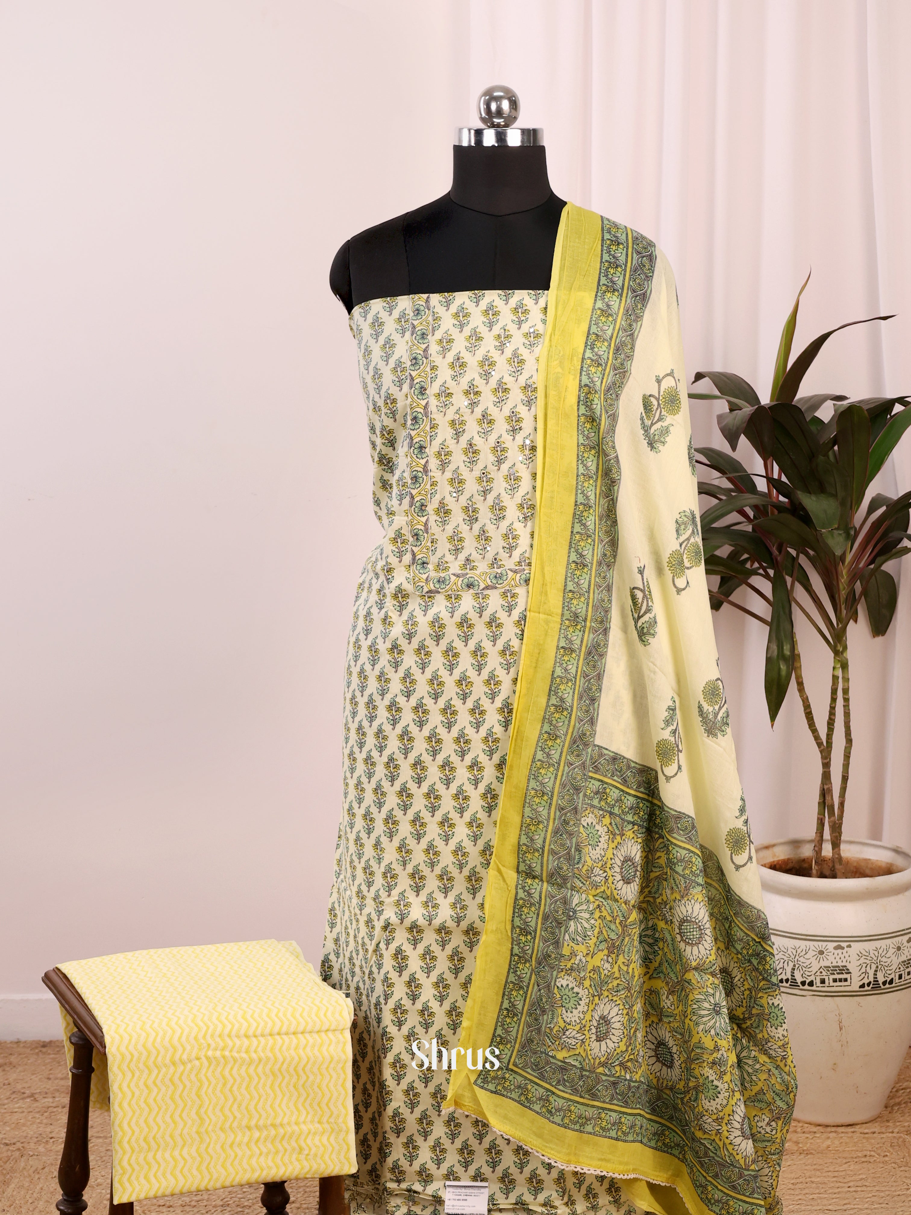 Cream & Green - Cotton salwar