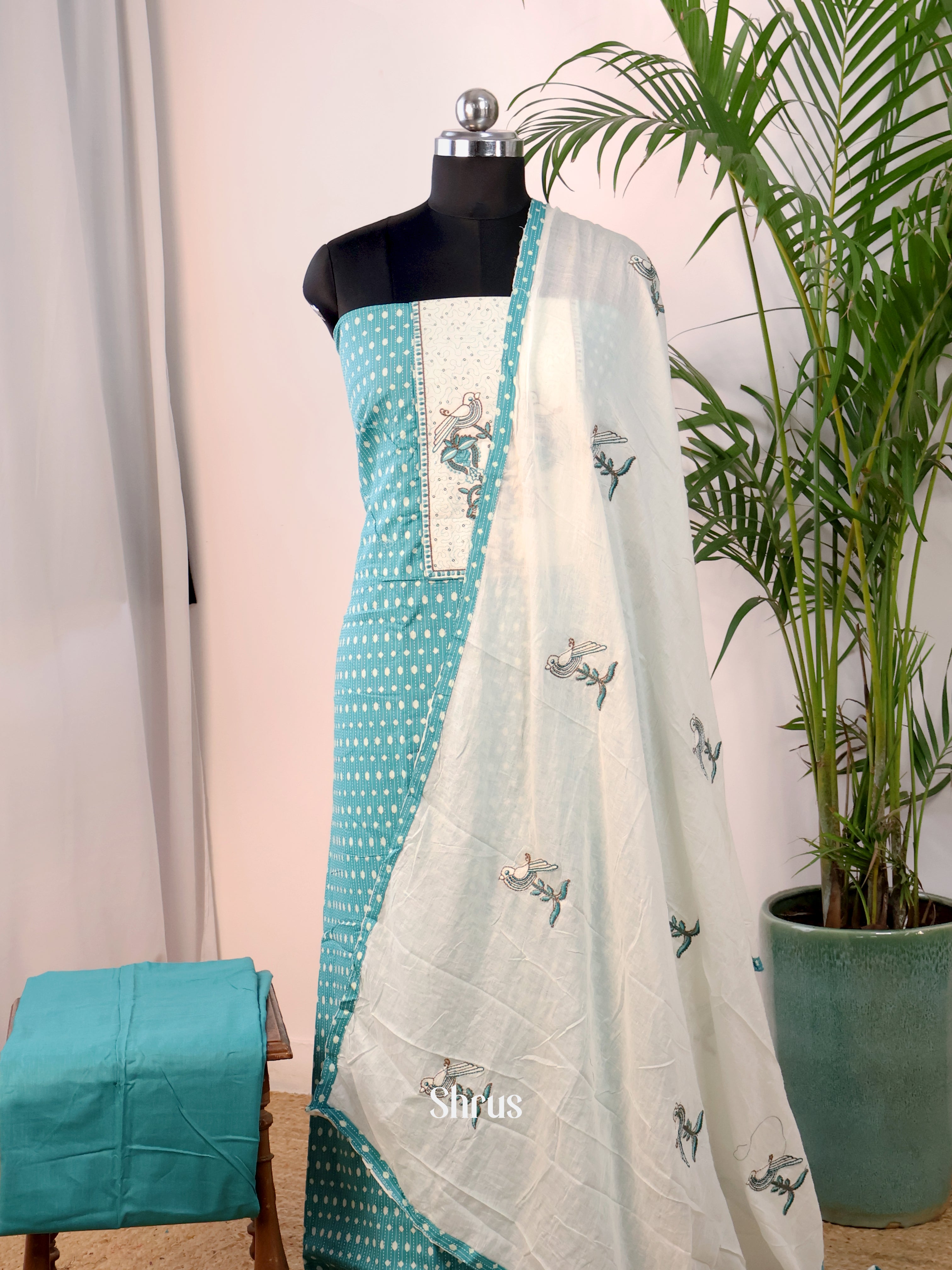 Blue & Cream- Cotton salwar