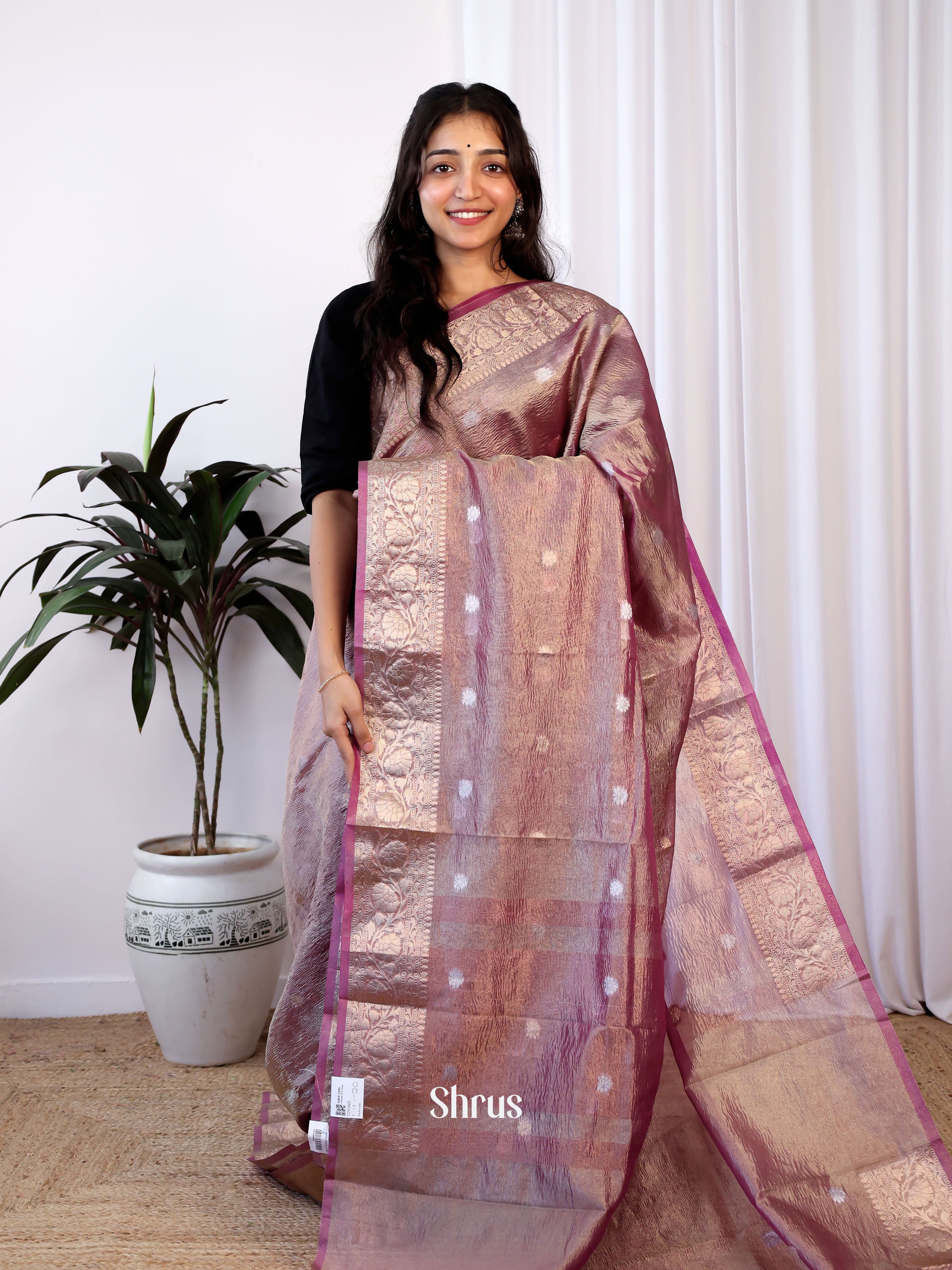 Purple - Bamboo silk Saree