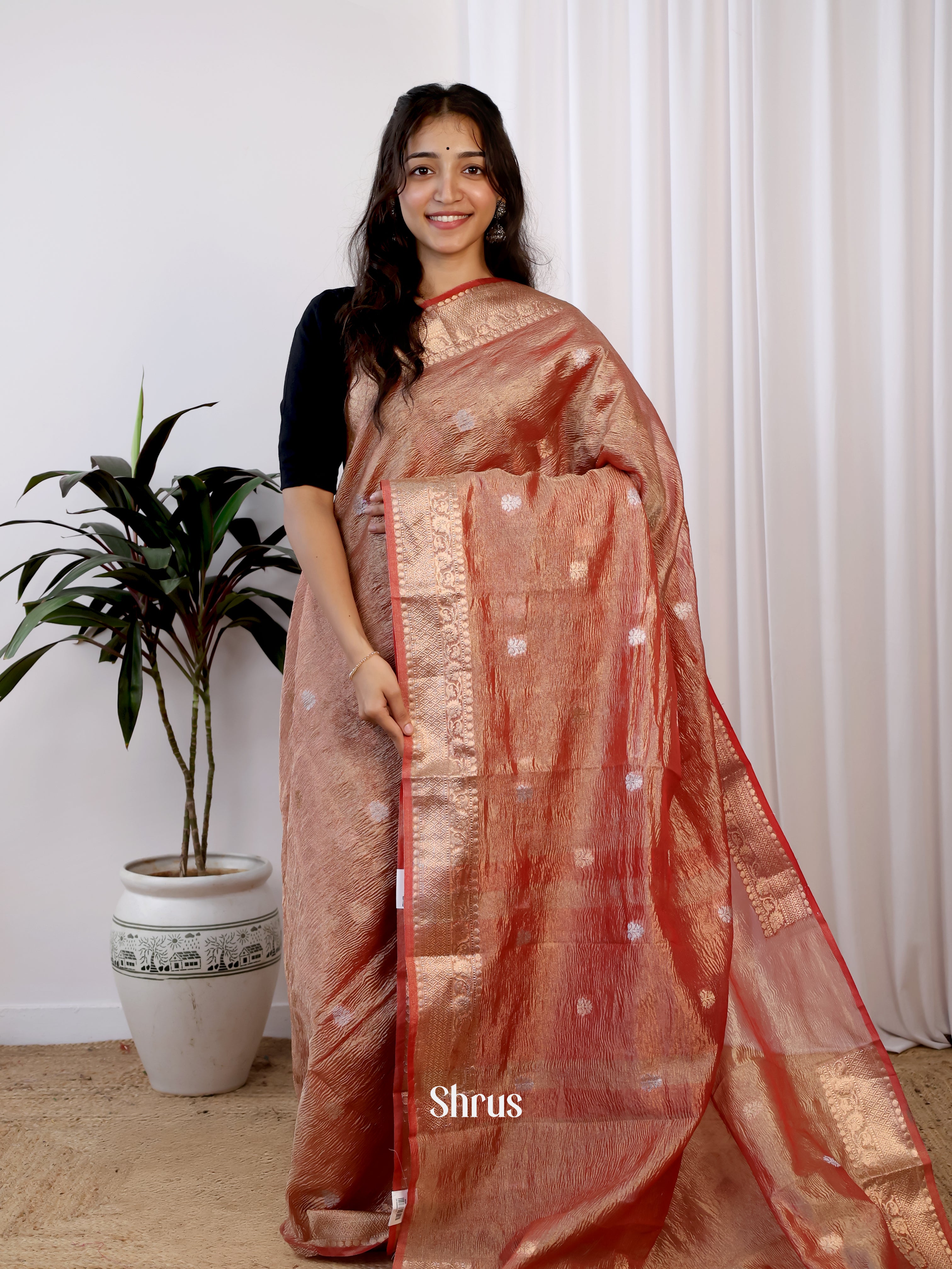 Red - Bamboo silk Saree