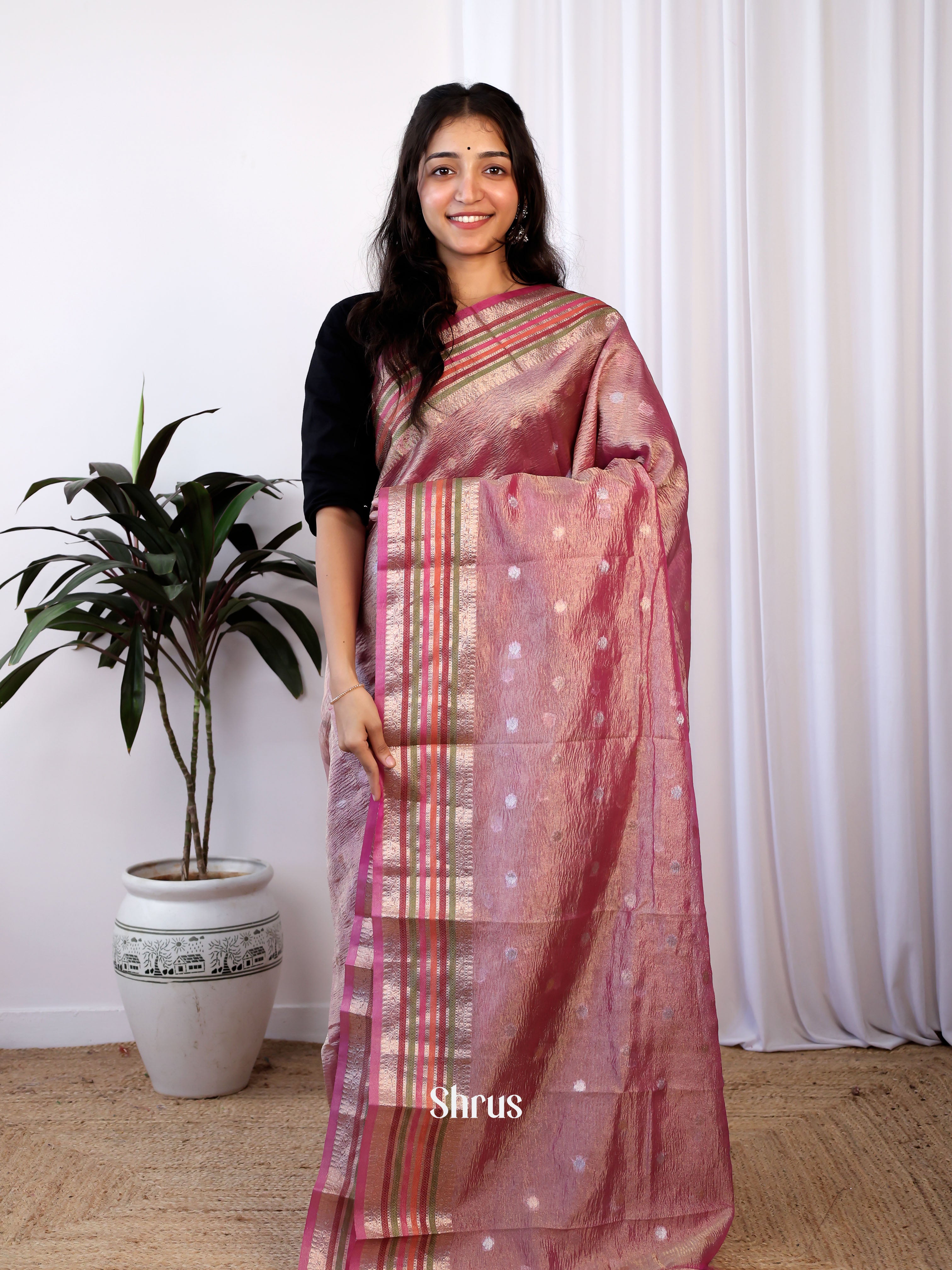 Onion Pink - Bamboo silk Saree