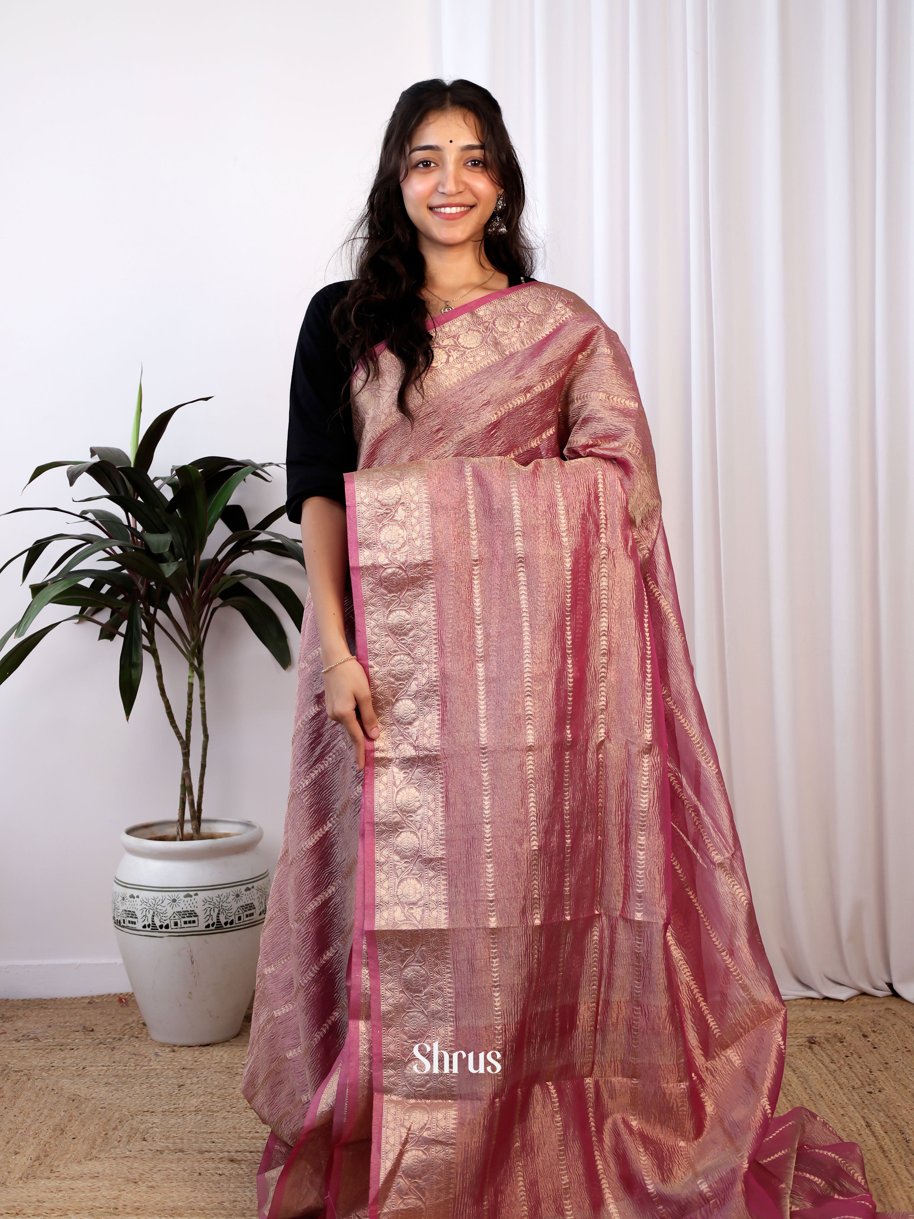 Maroon - Bamboo silk Saree