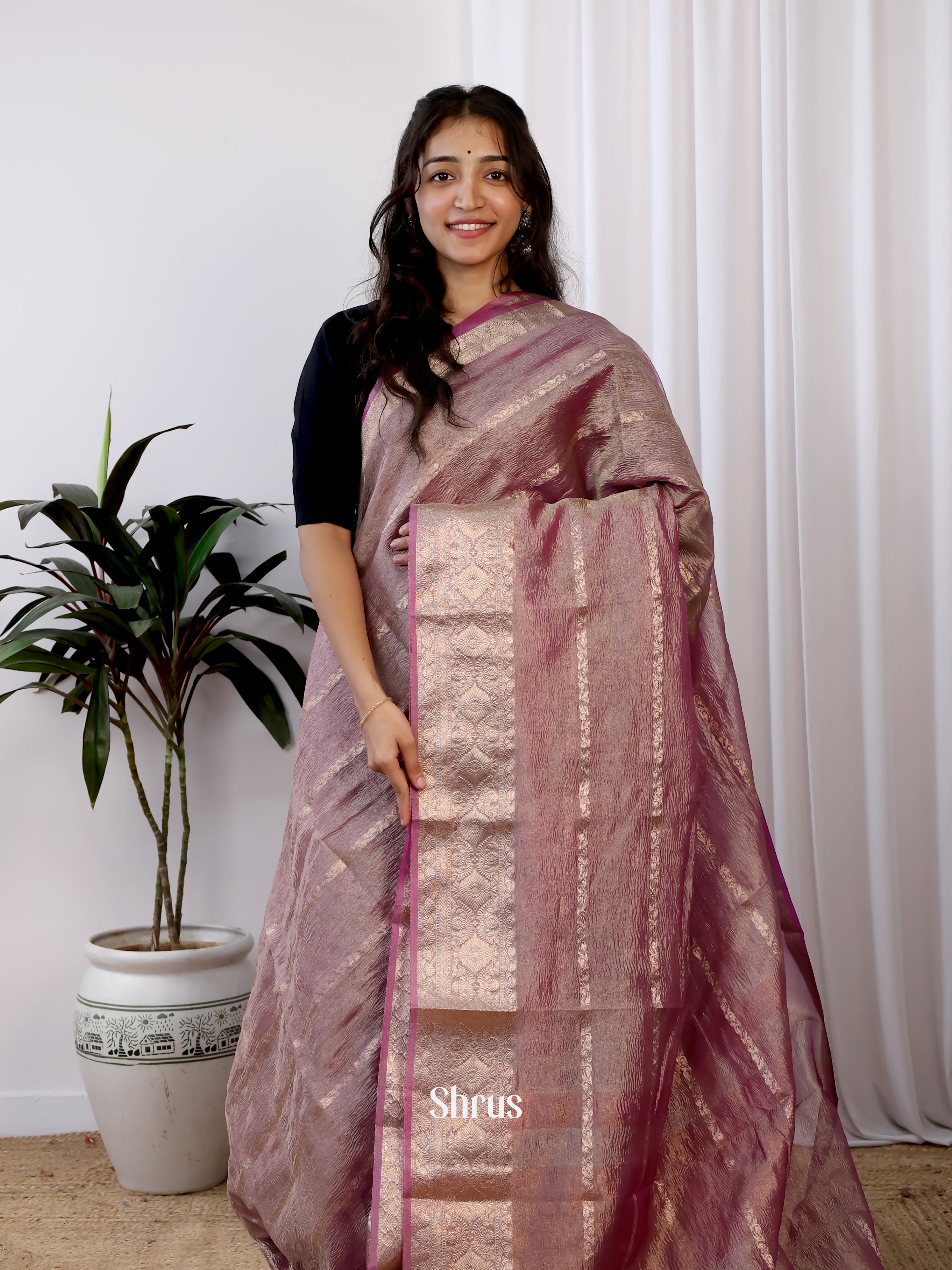 Purple - Bamboo silk Saree