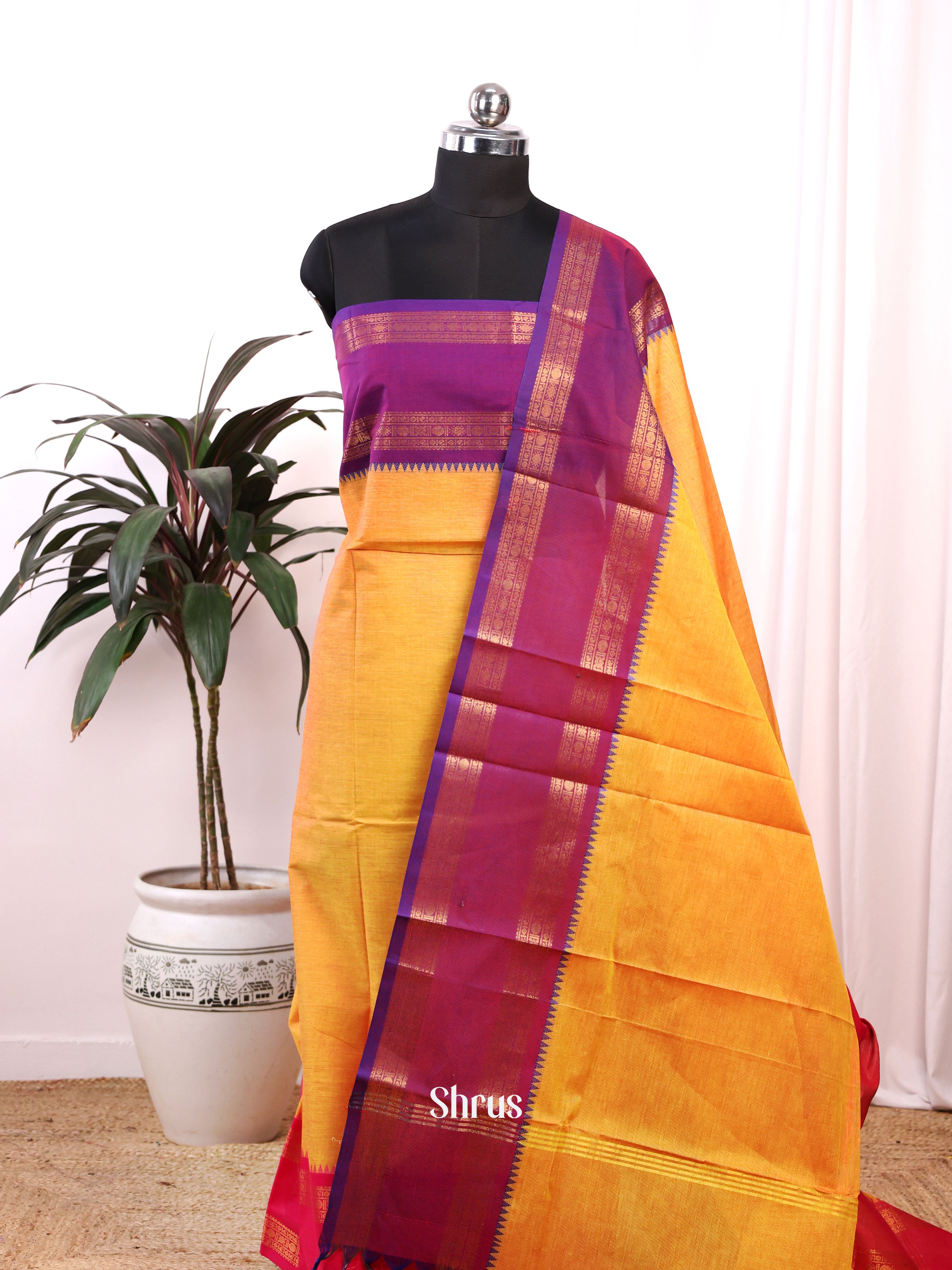 Mustard & Purple - chettinad top & dupatta combo