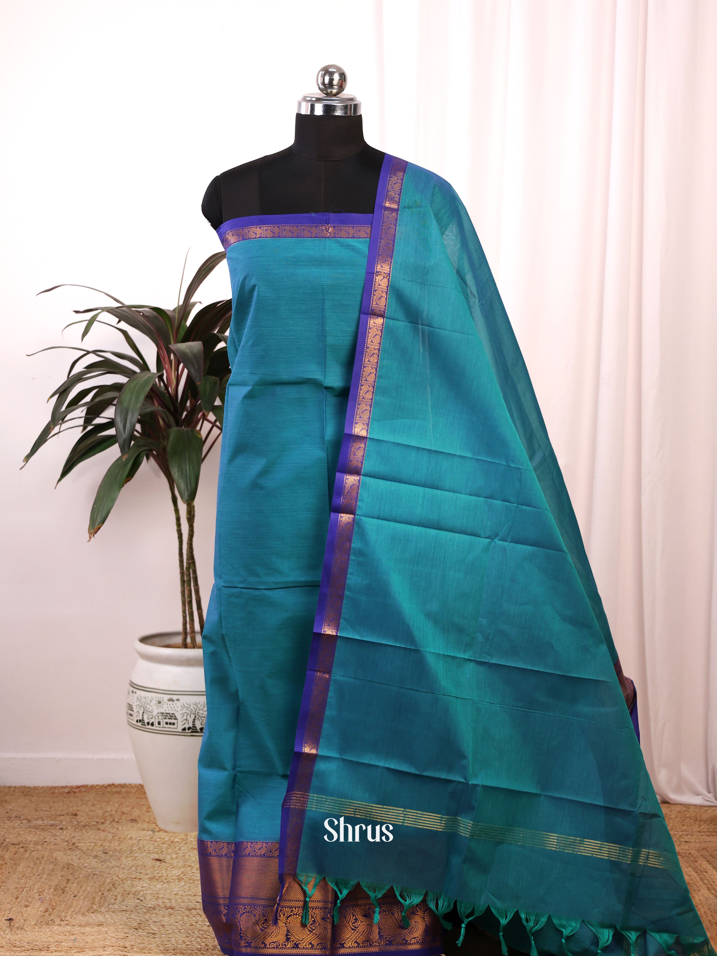 Teal & Blue - chettinad top & dupatta combo