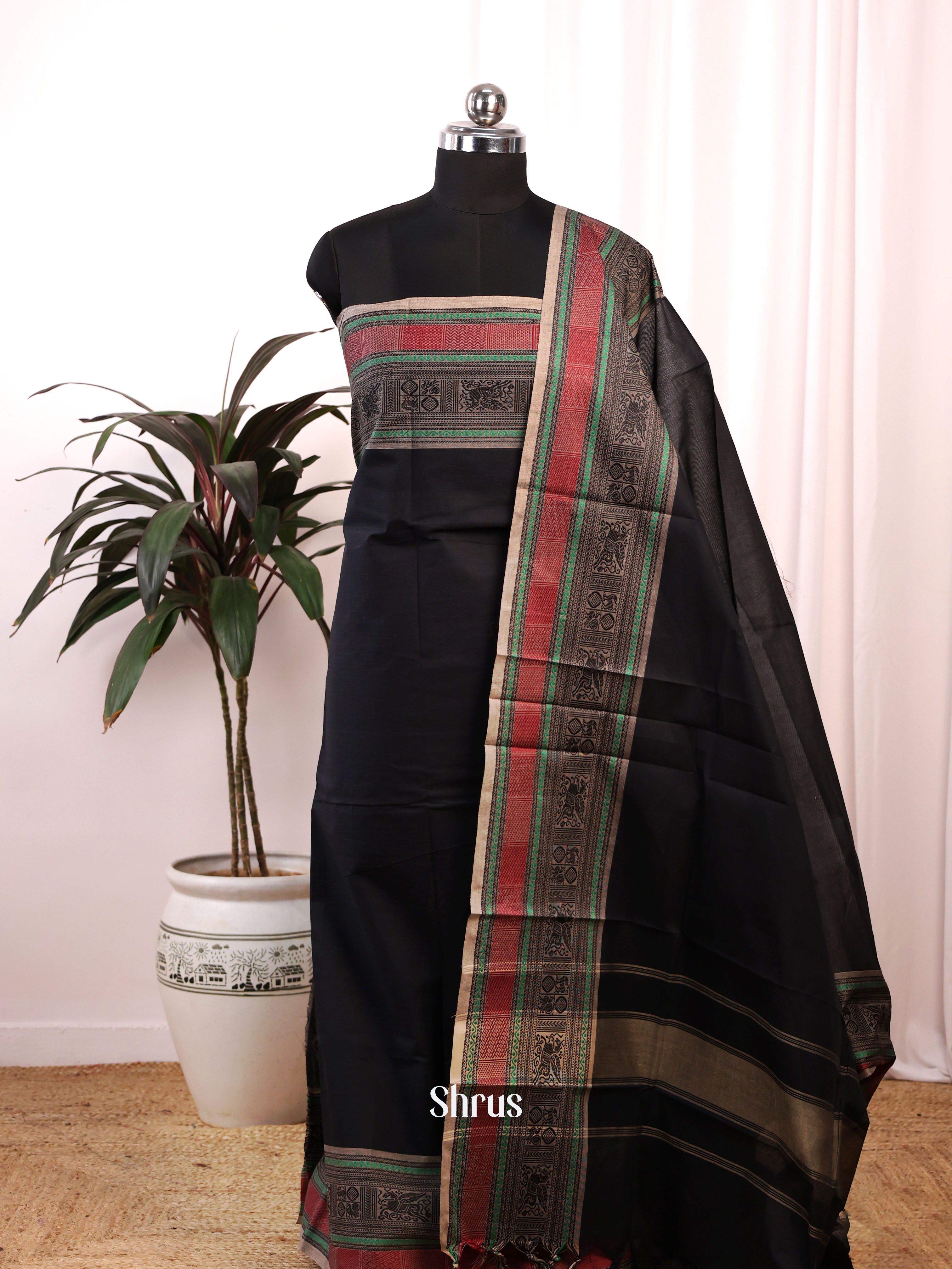 Black & Grey - chettinad top & dupatta combo