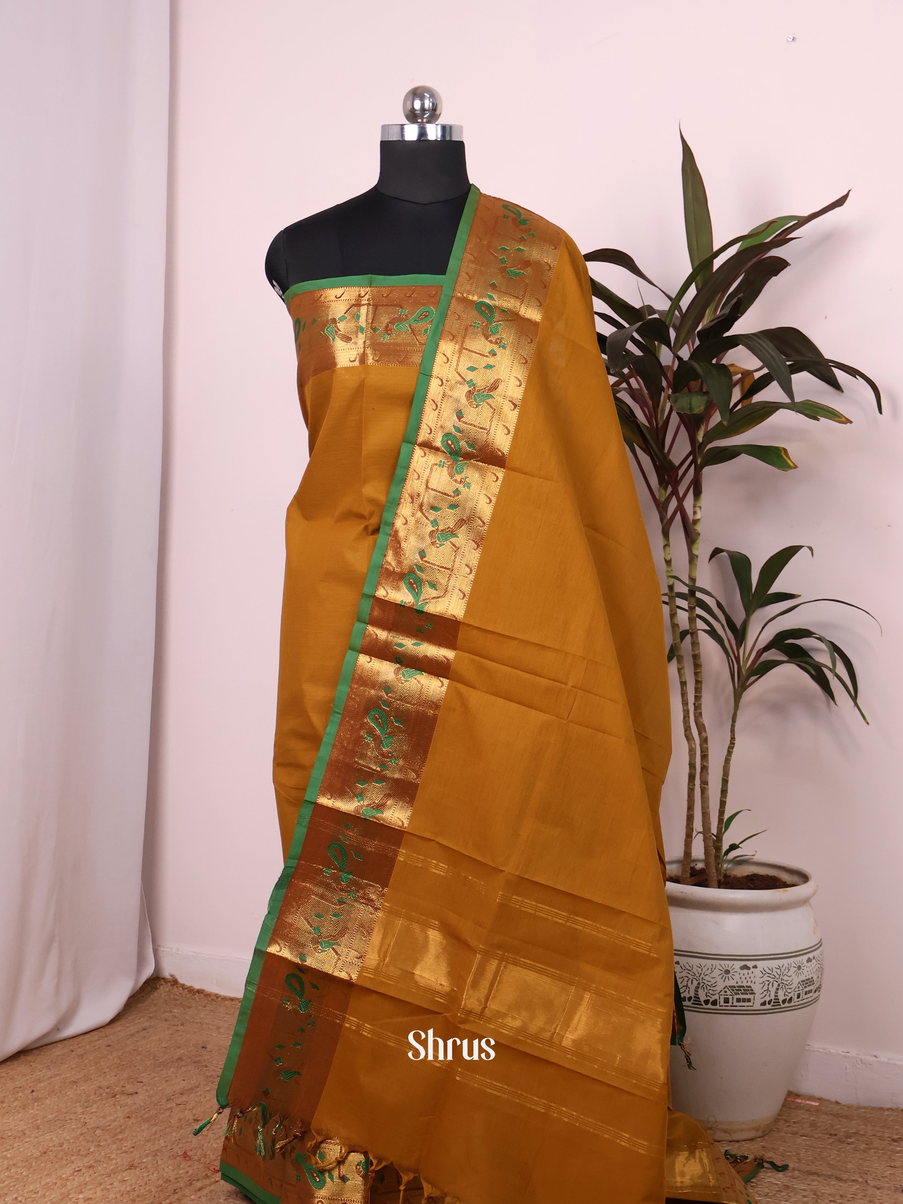 Brown & green- chettinad top & dupatta combo