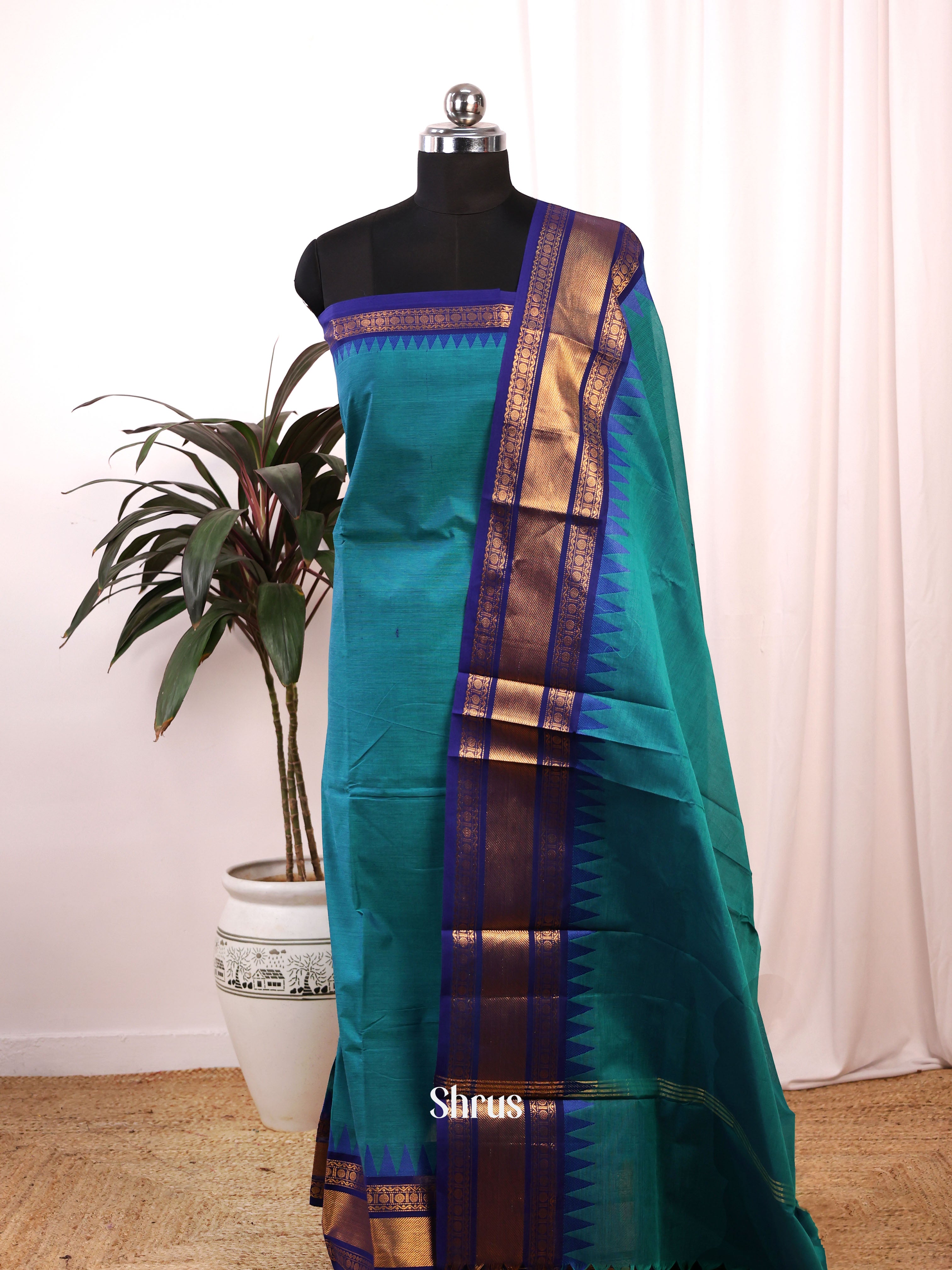 Teal & Blue - chettinad top & dupatta combo