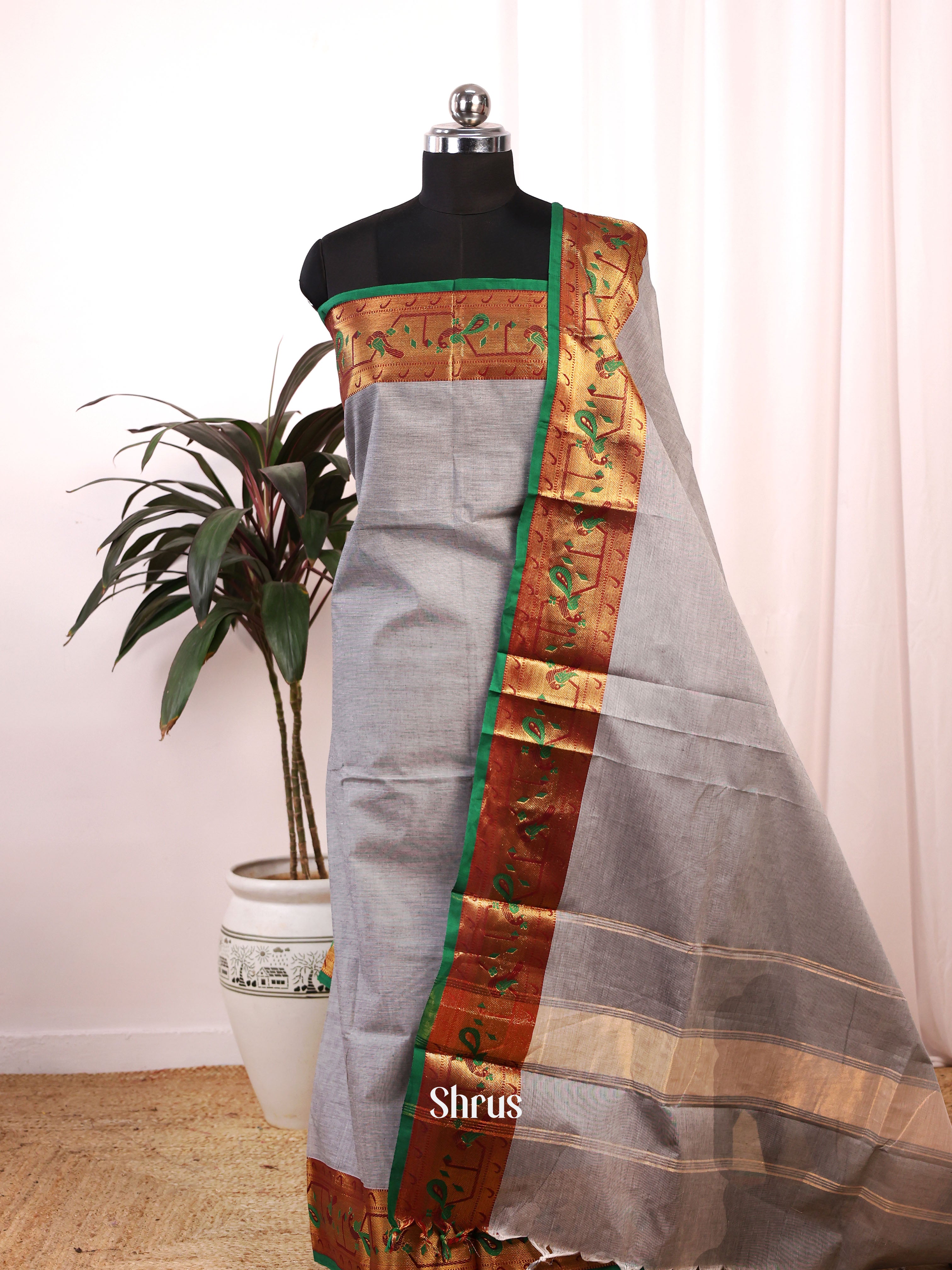 Grey & Green - chettinad top & dupatta combo