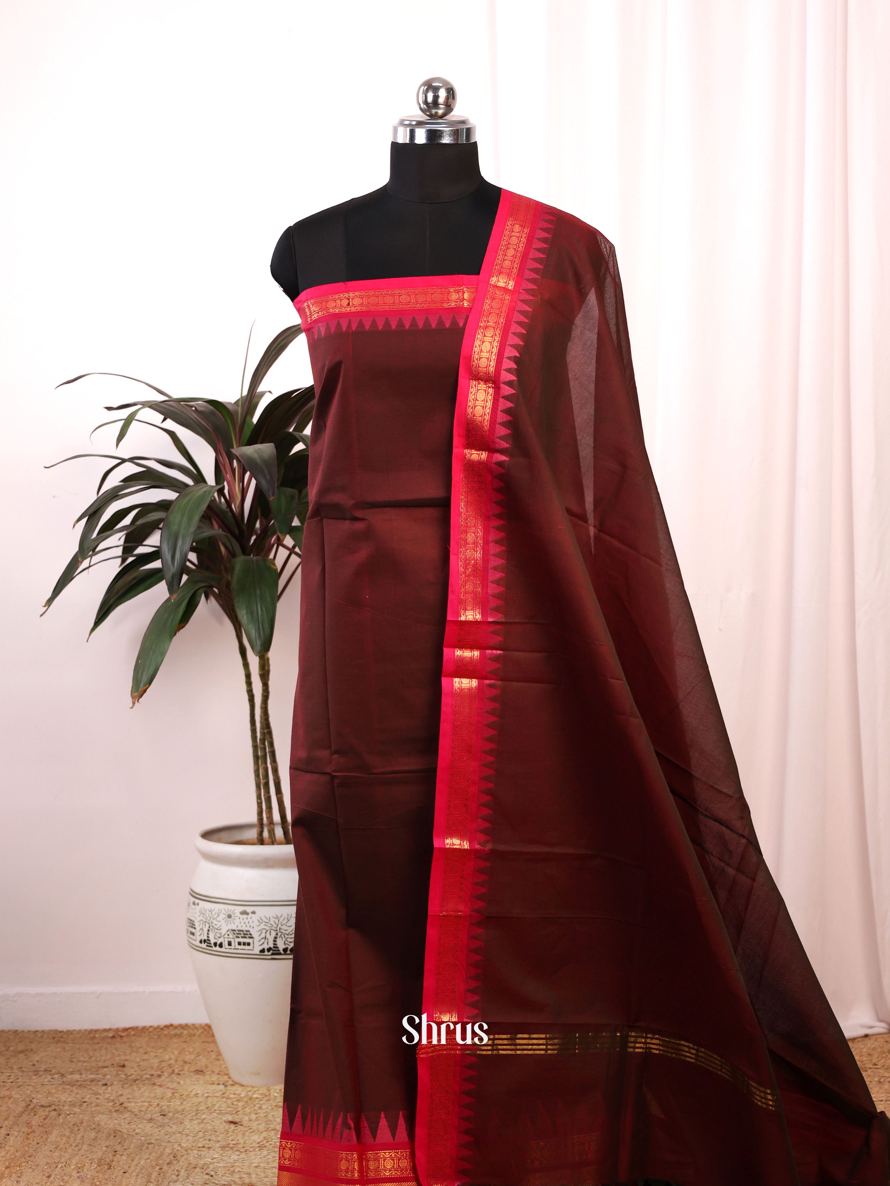 Brown & Red- chettinad top & dupatta combo