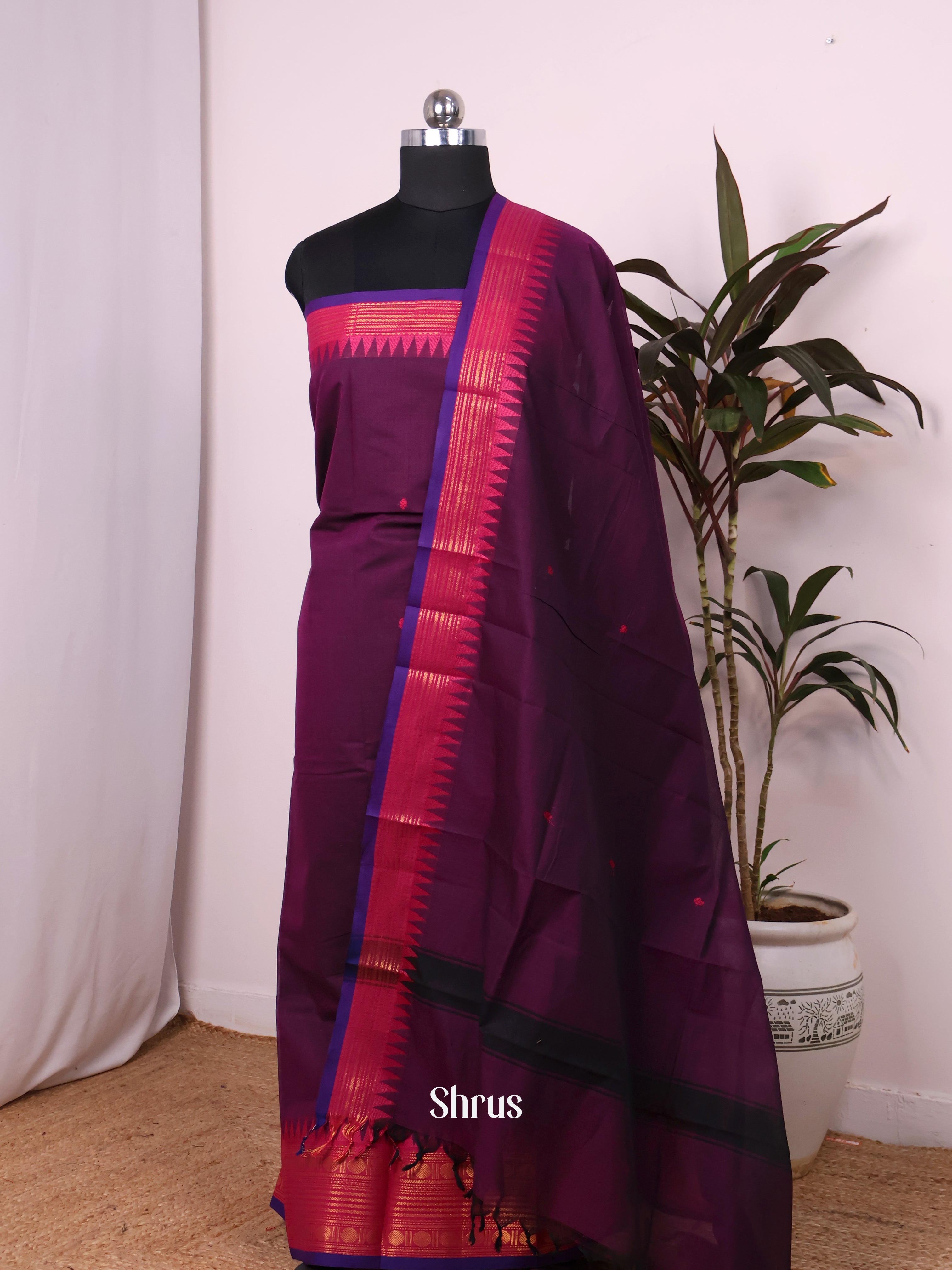 Purple  & Pink- chettinad top & dupatta combo