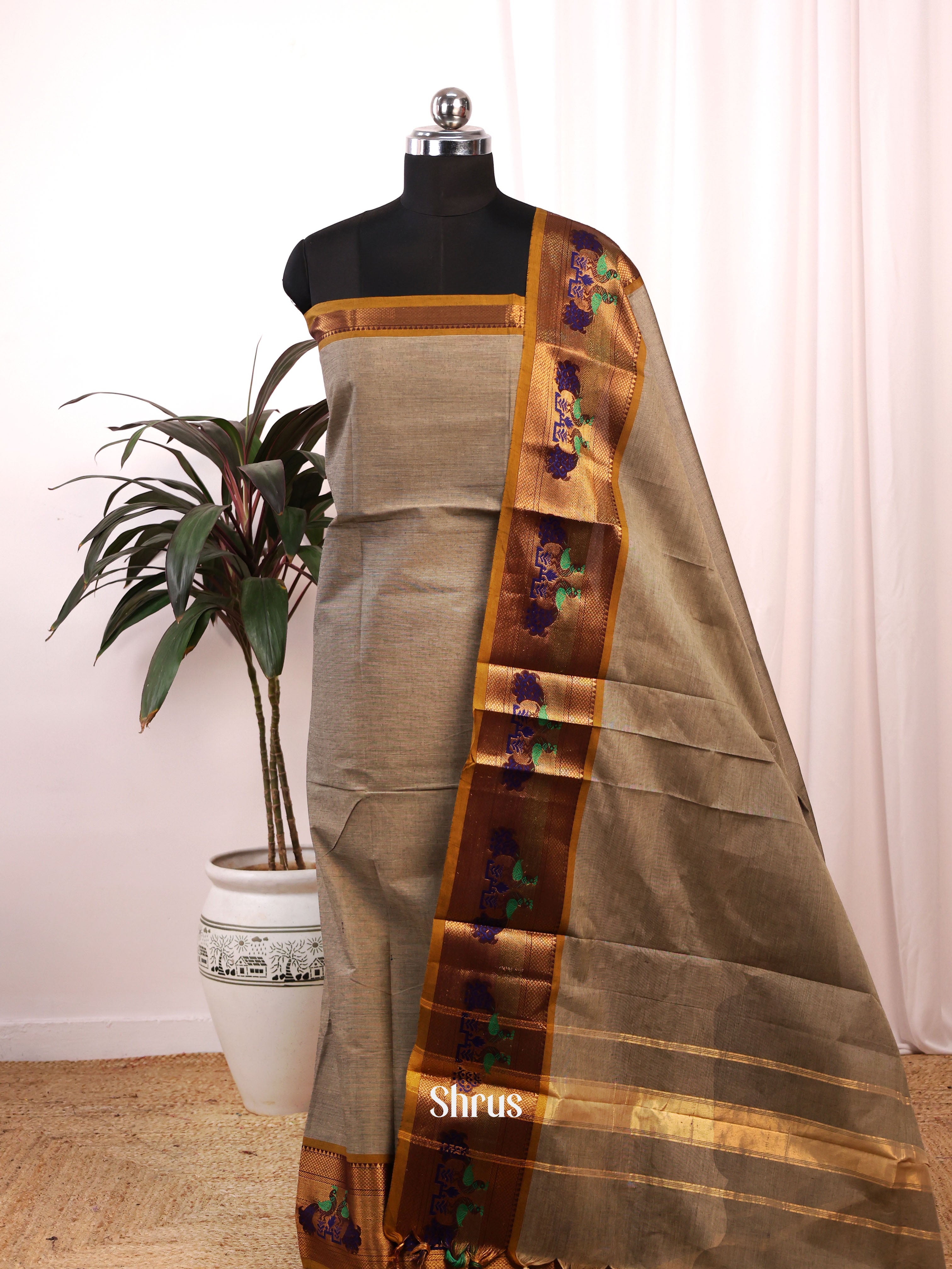 Grey - chettinad top & dupatta combo