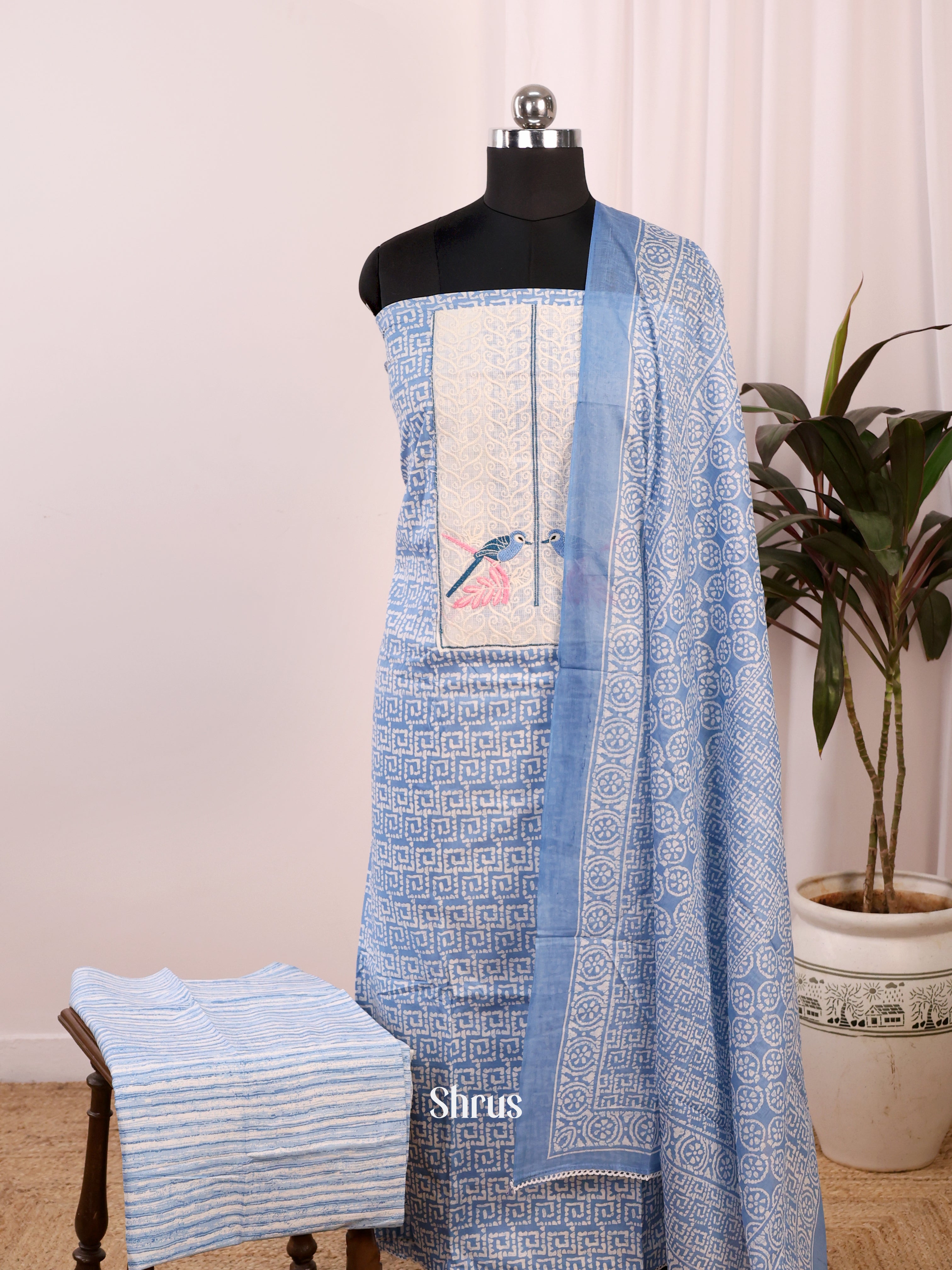 Blue  & Cream - Cotton salwar