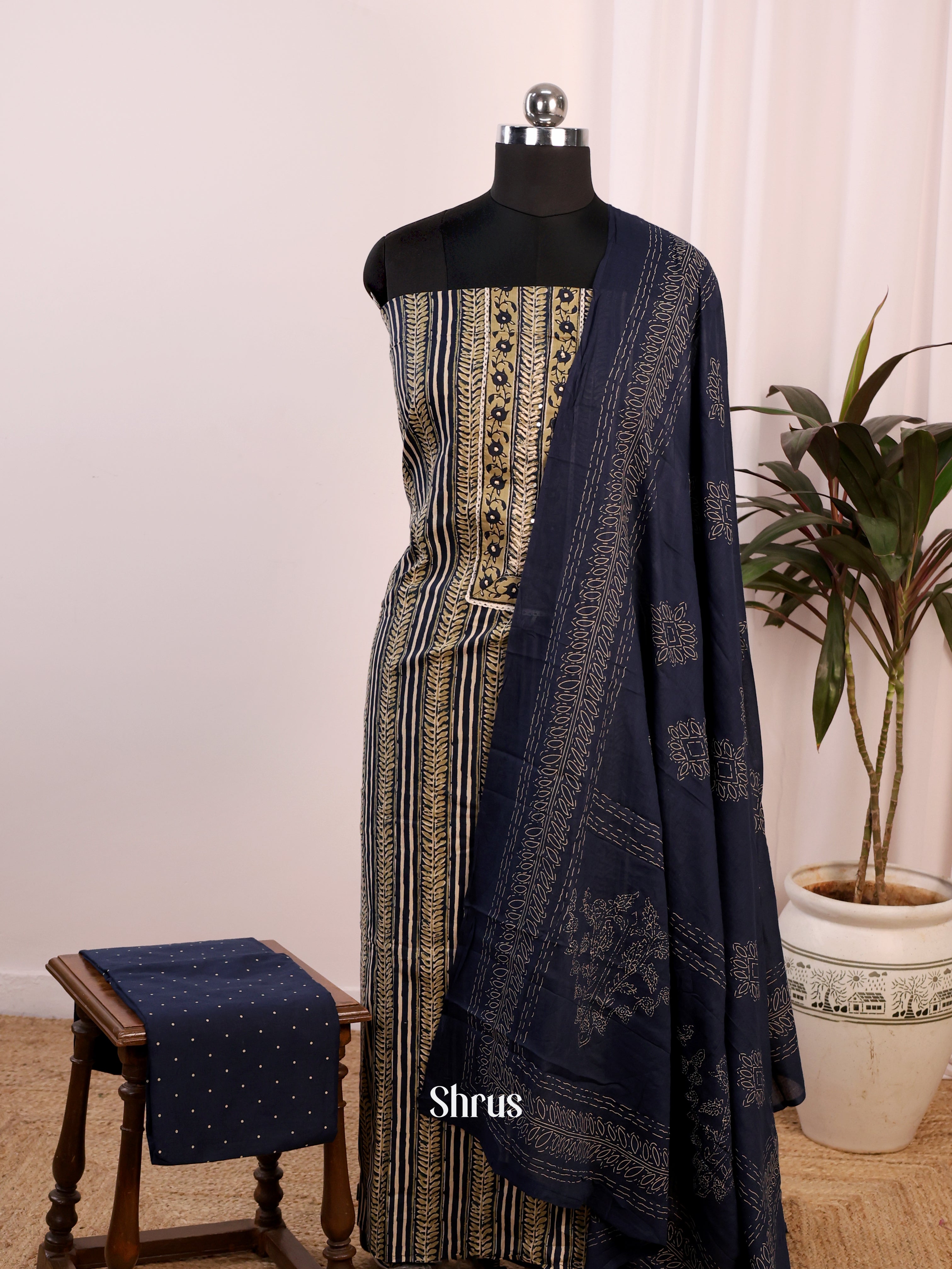 Blue & Beige - Cotton salwar