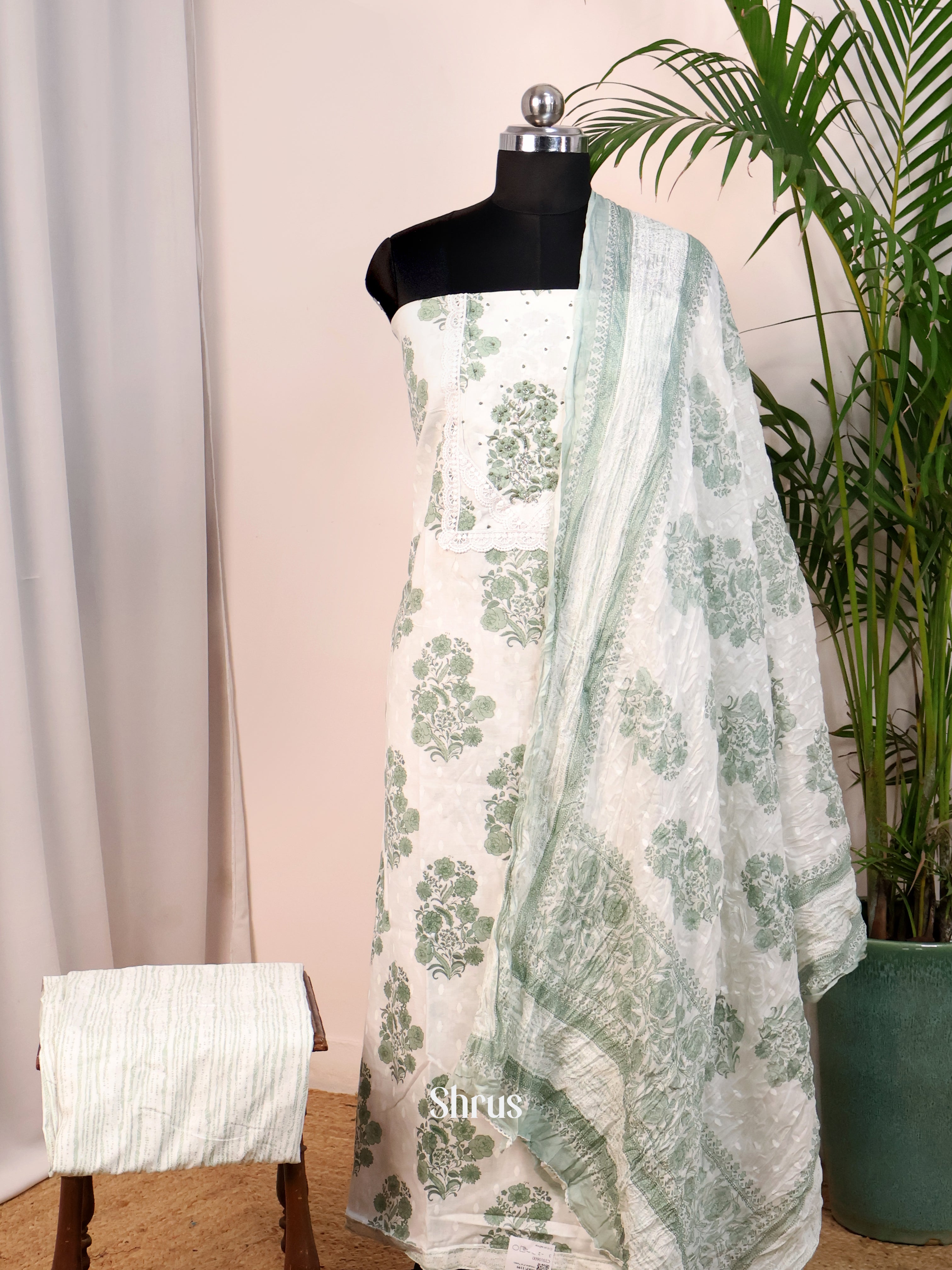 Cream & Green- Cotton salwar