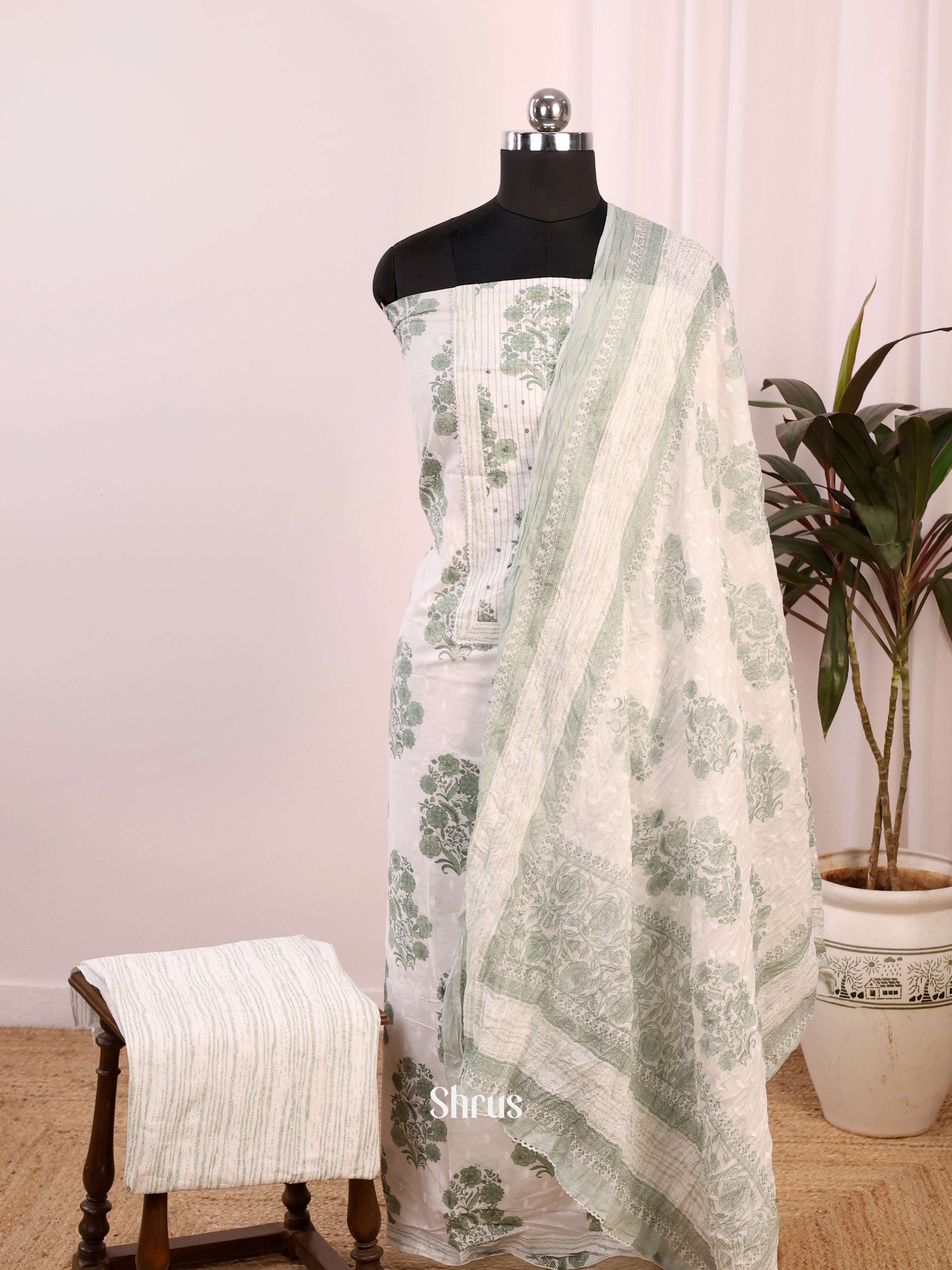 Cream & Green - Cotton salwar