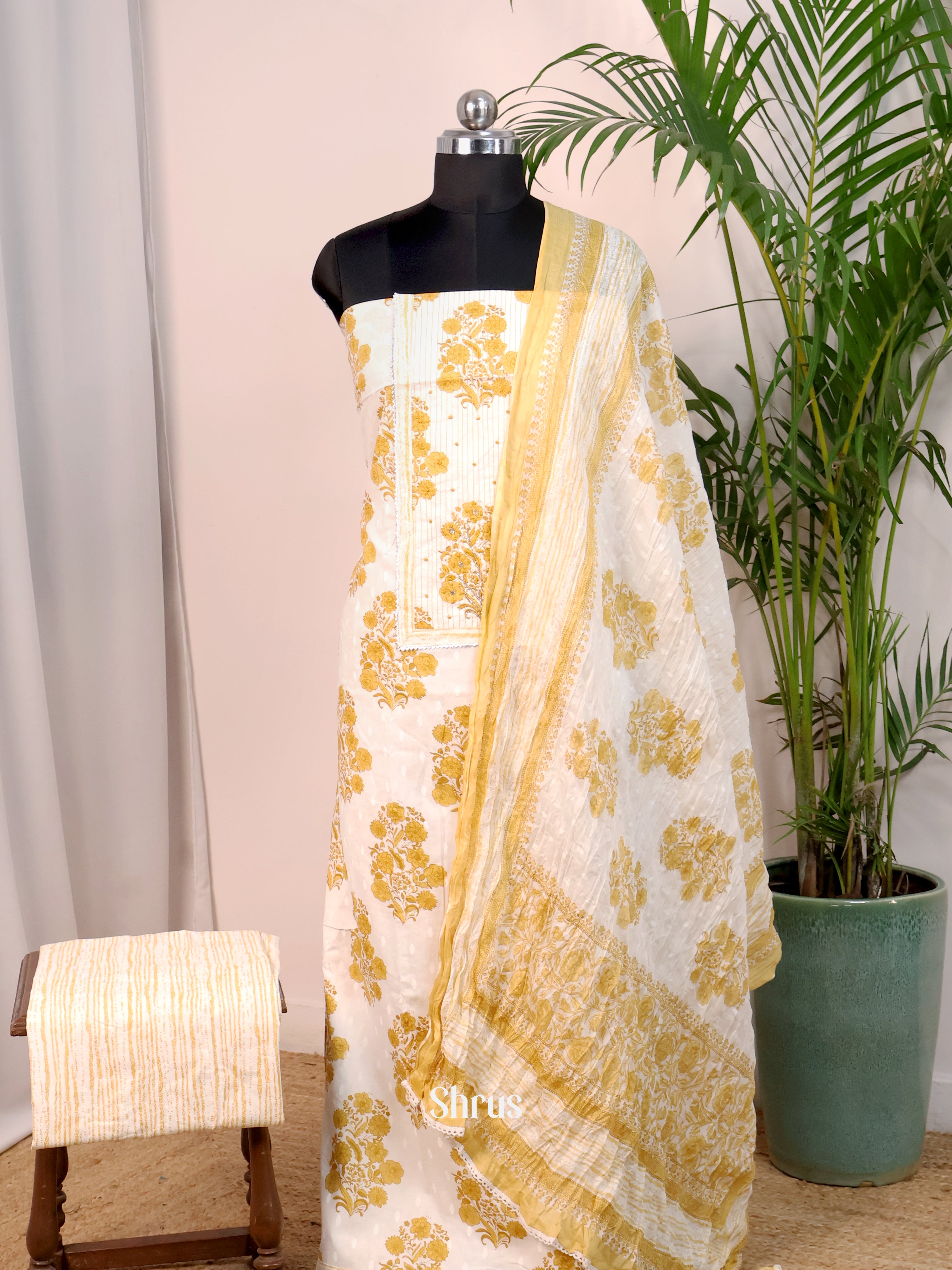 Cream & Yellow - Cotton salwar