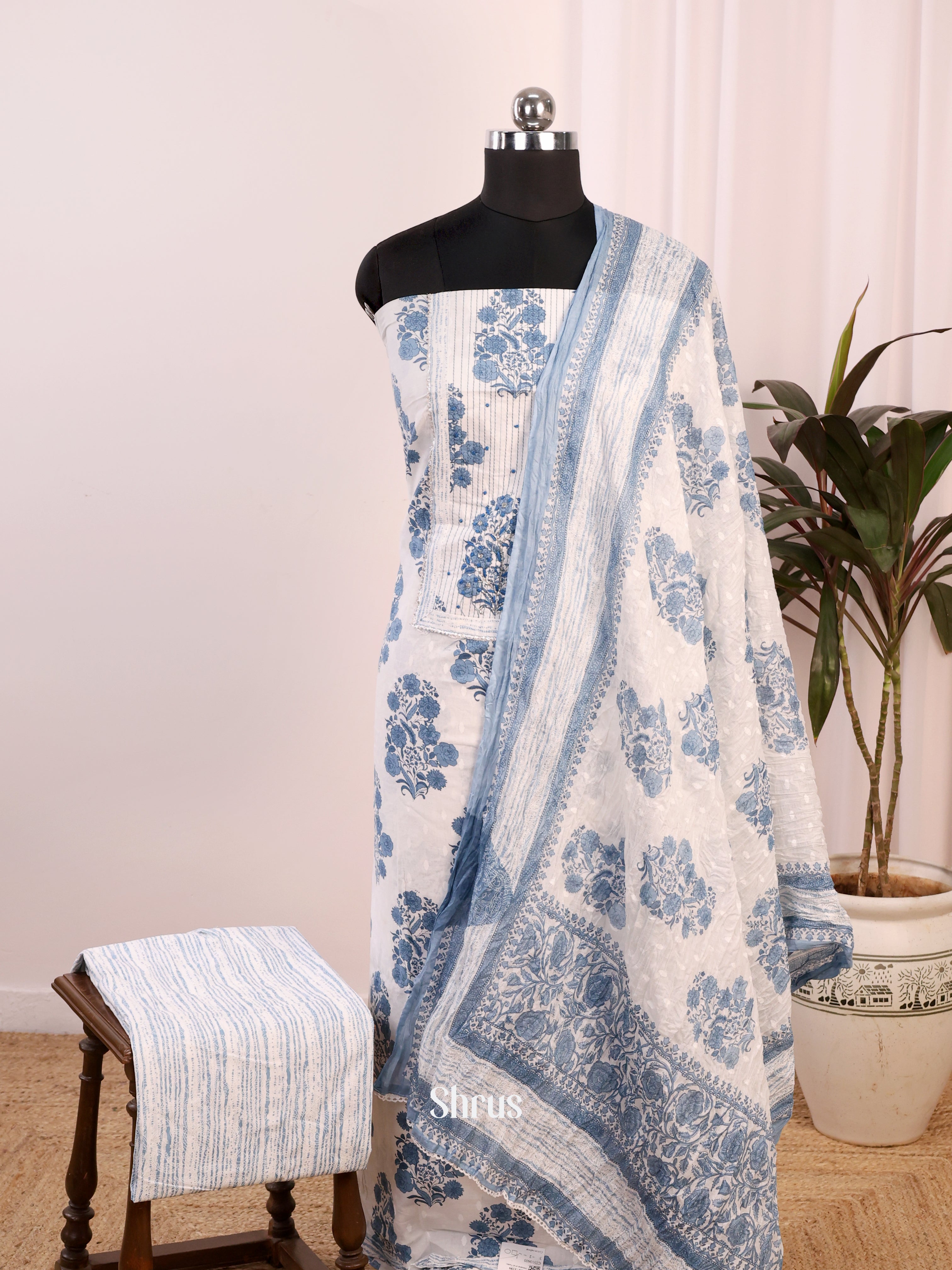 Cream & Blue - Cotton salwar