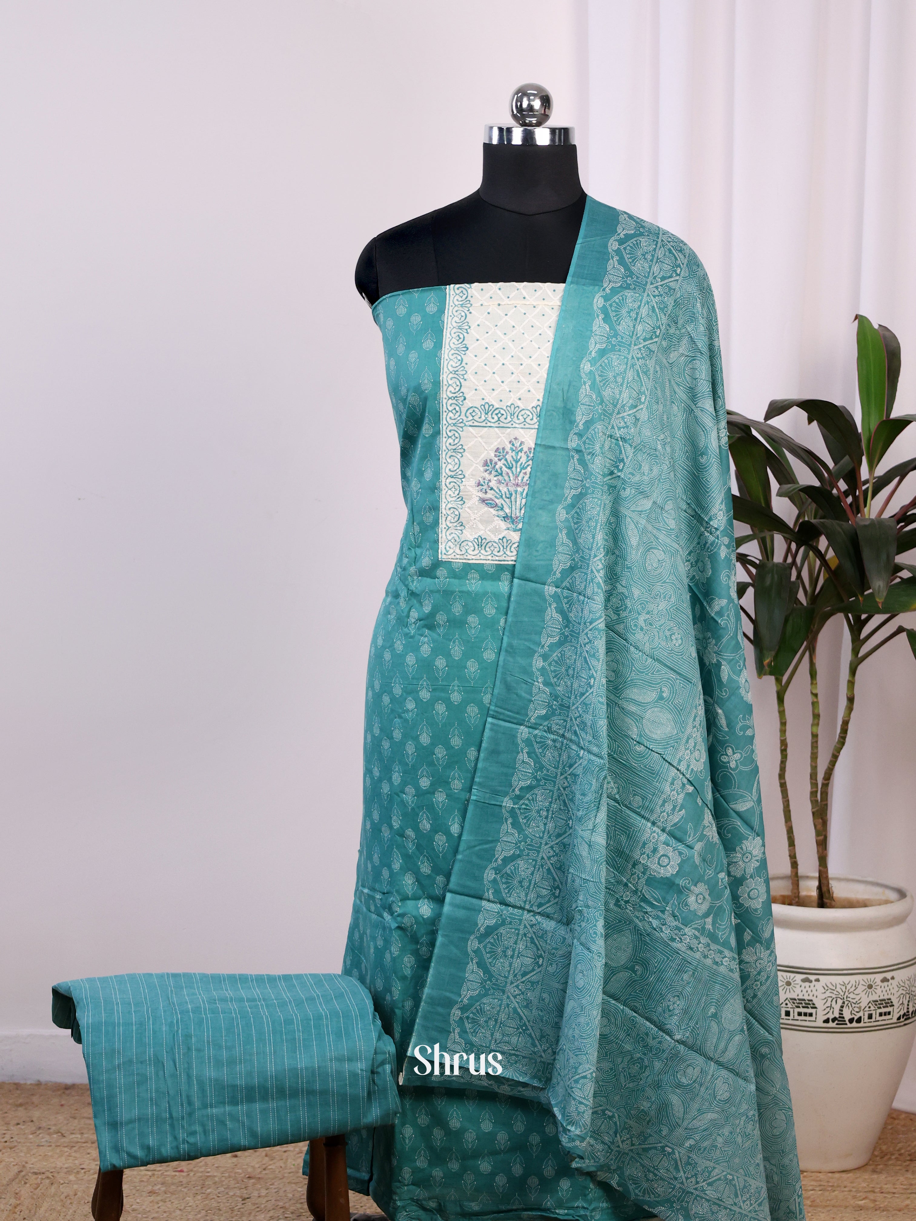 Blue & Cream - Cotton salwar