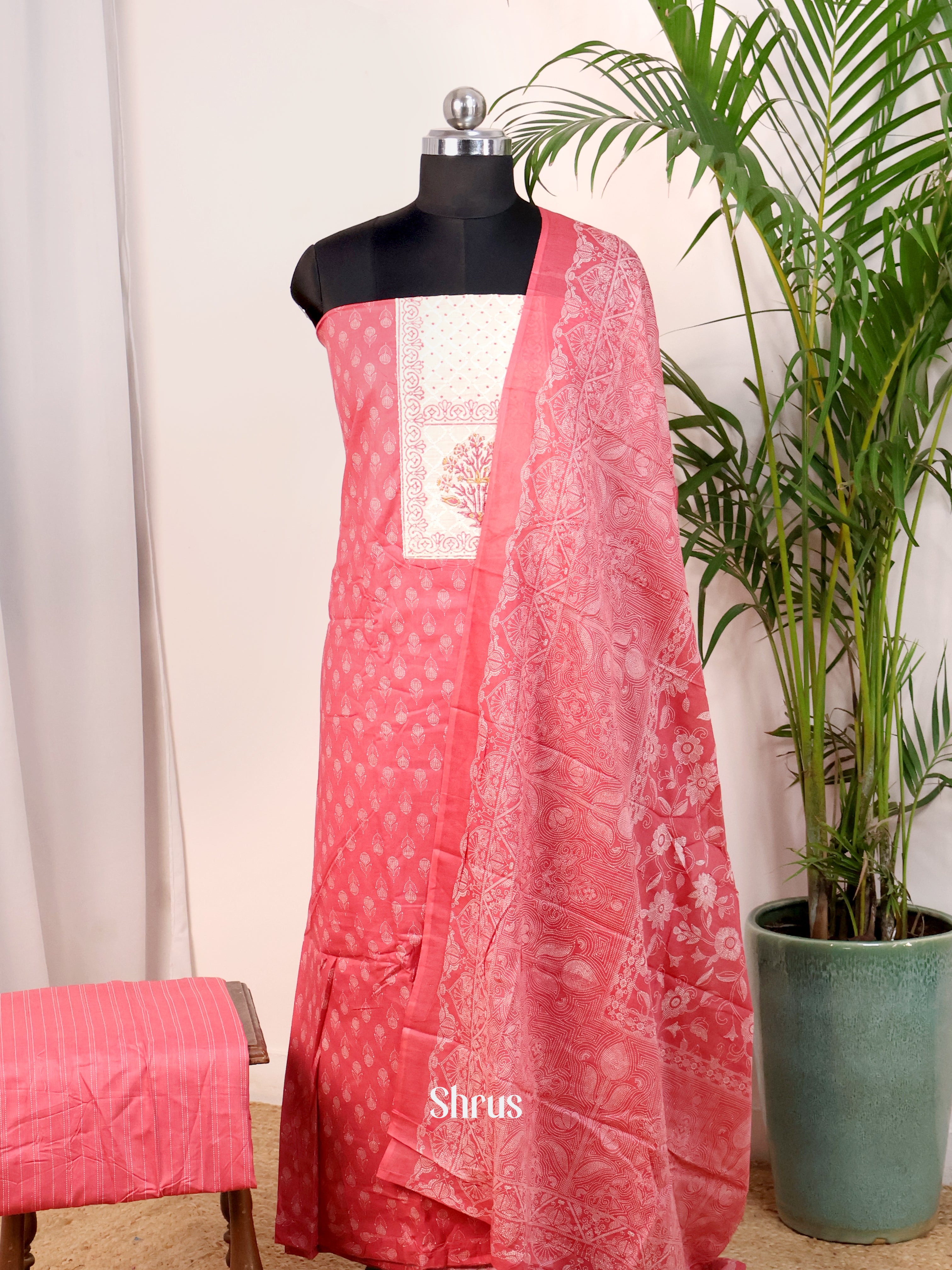 Reddish Pink & Cream - Cotton salwar