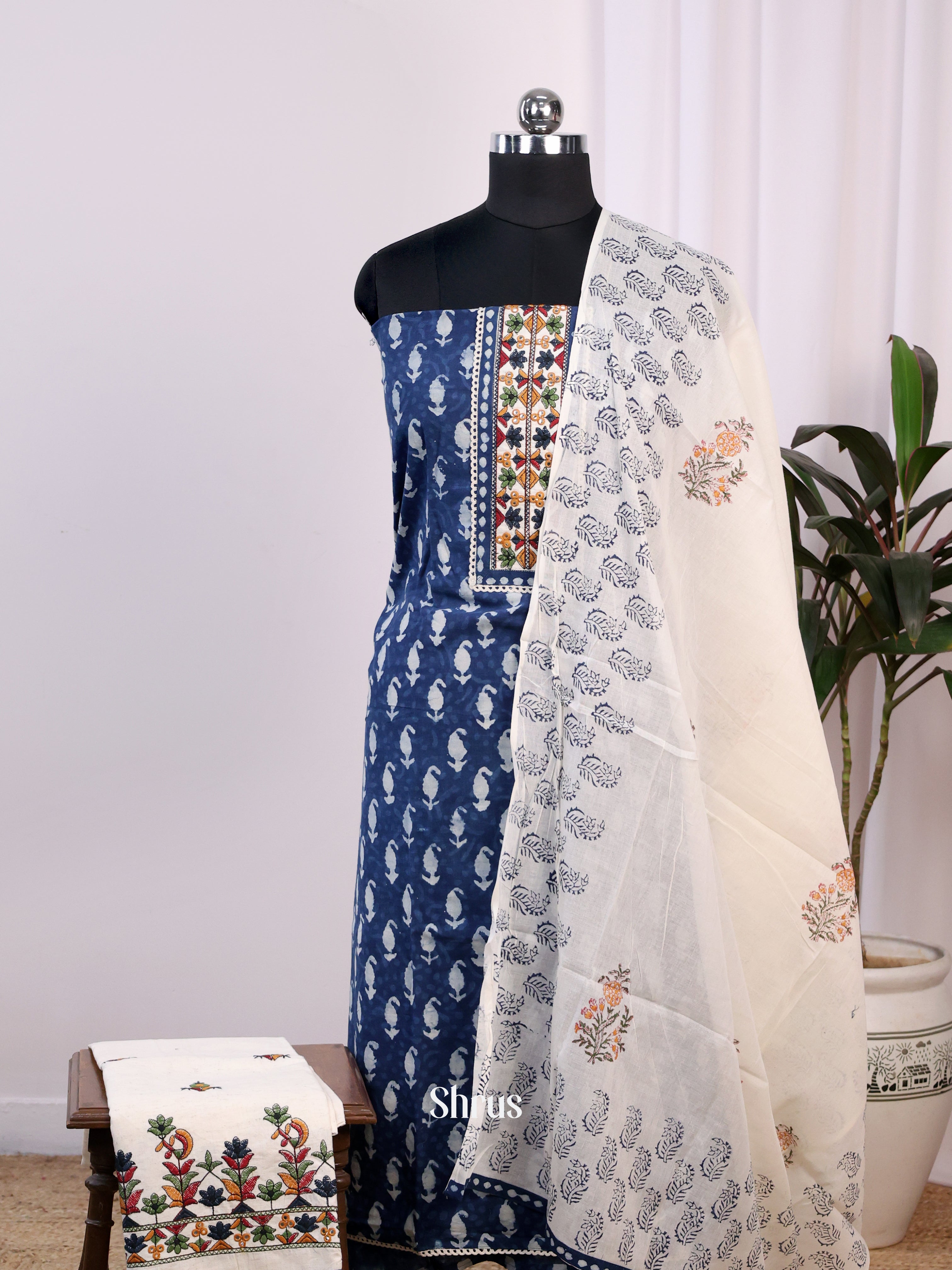 Blue & Cream - Cotton salwar