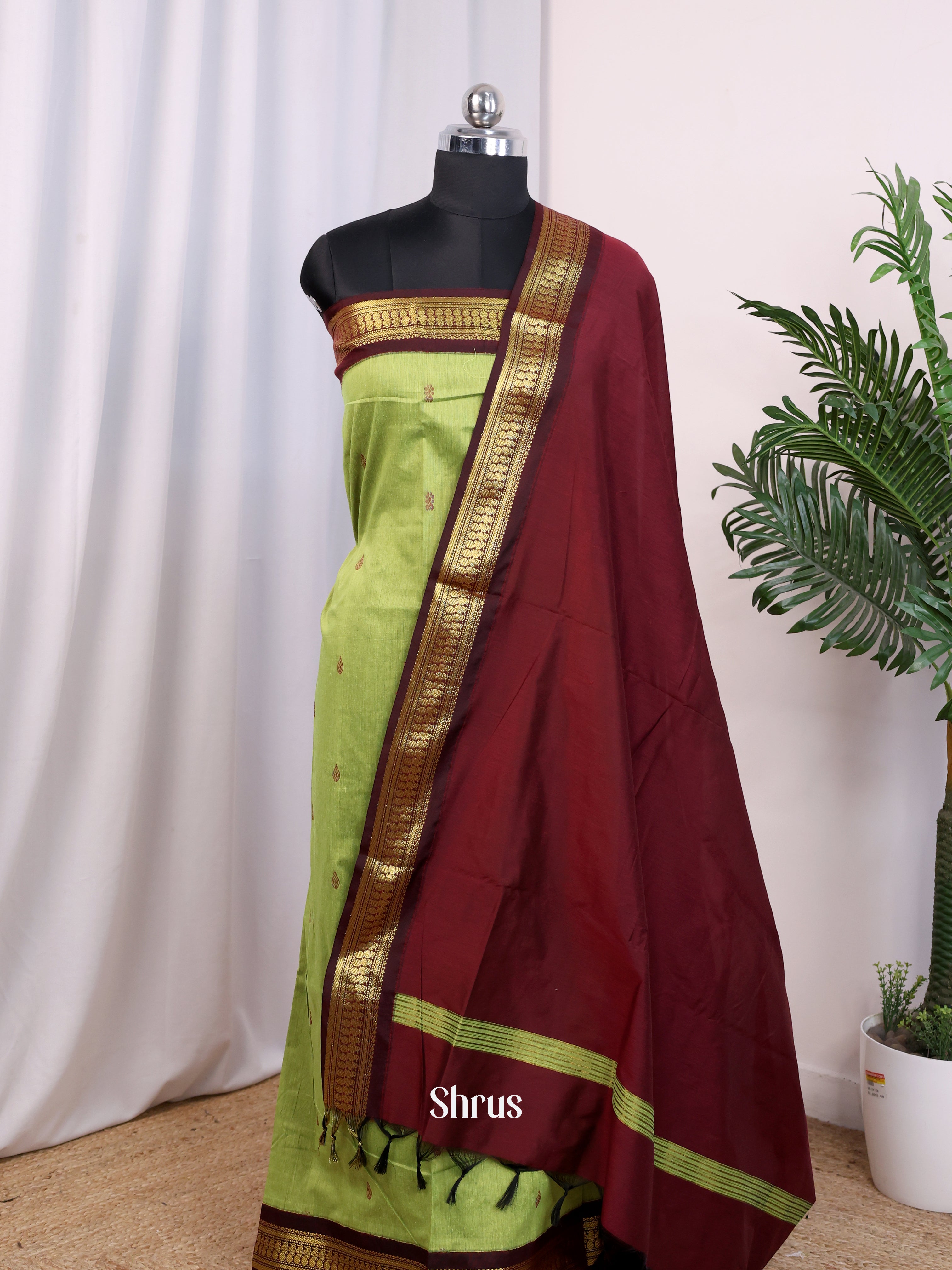 Lite Green & Maroon - Kalyani Cotton salwar unstitch