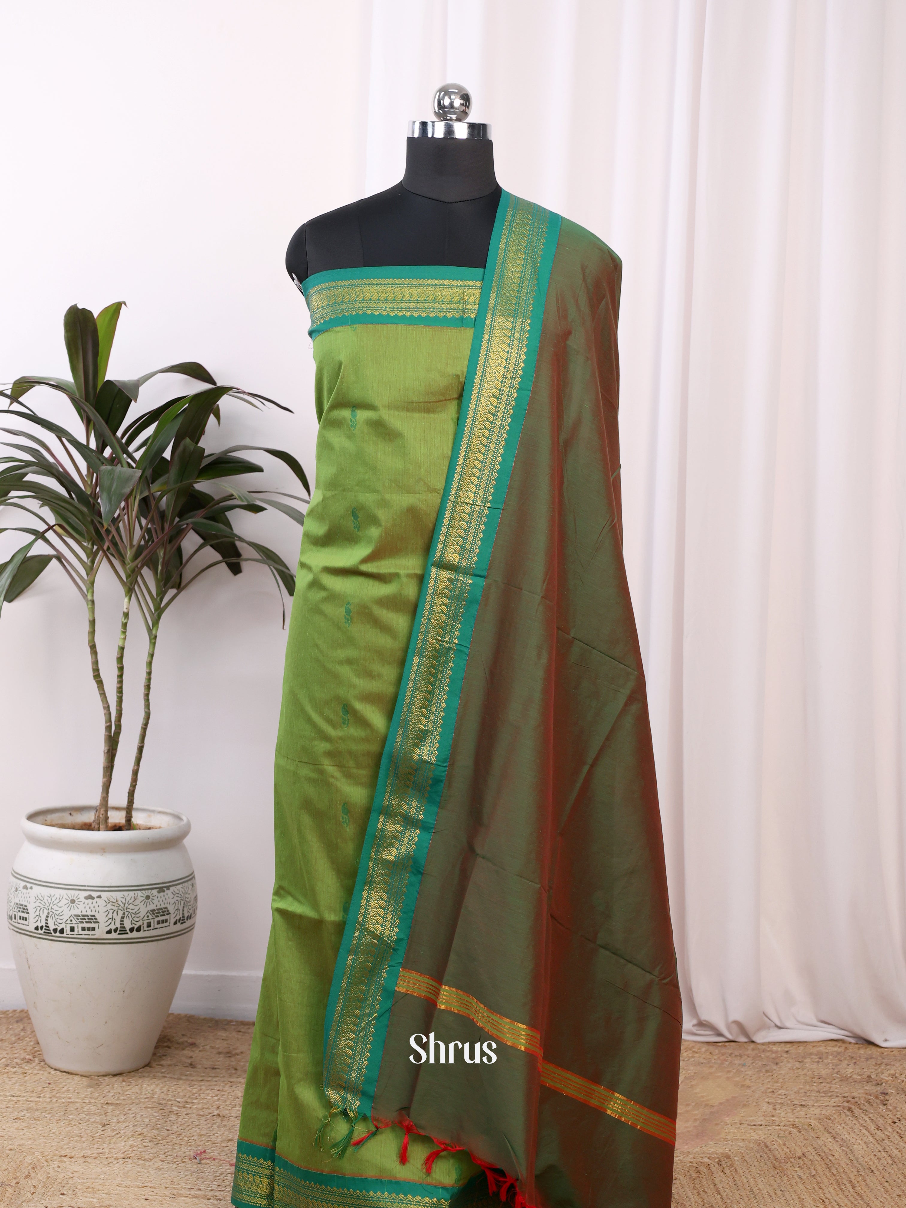 Shades of Green  - Kalyani Cotton salwar unstitch