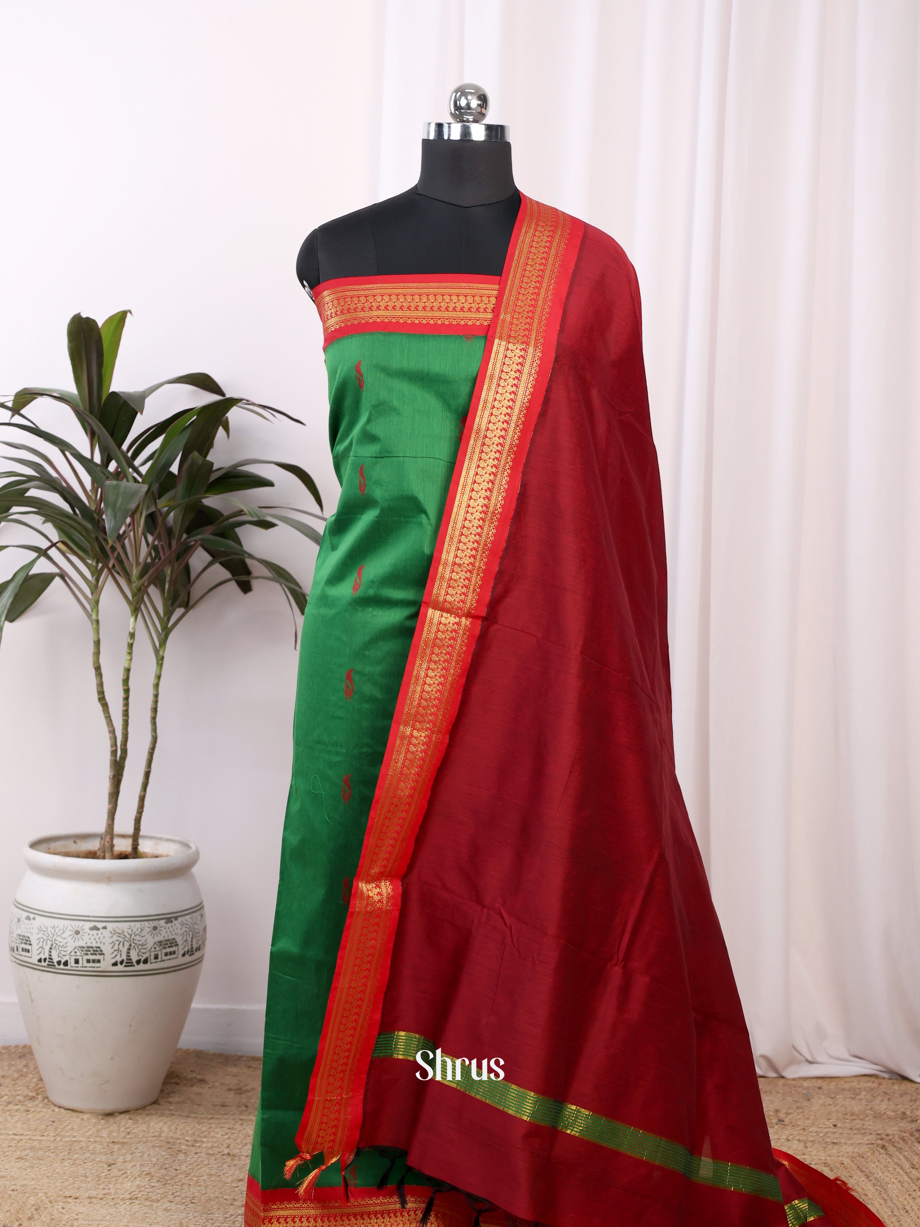 Green & Maroon - Kalyani Cotton salwar unstitch