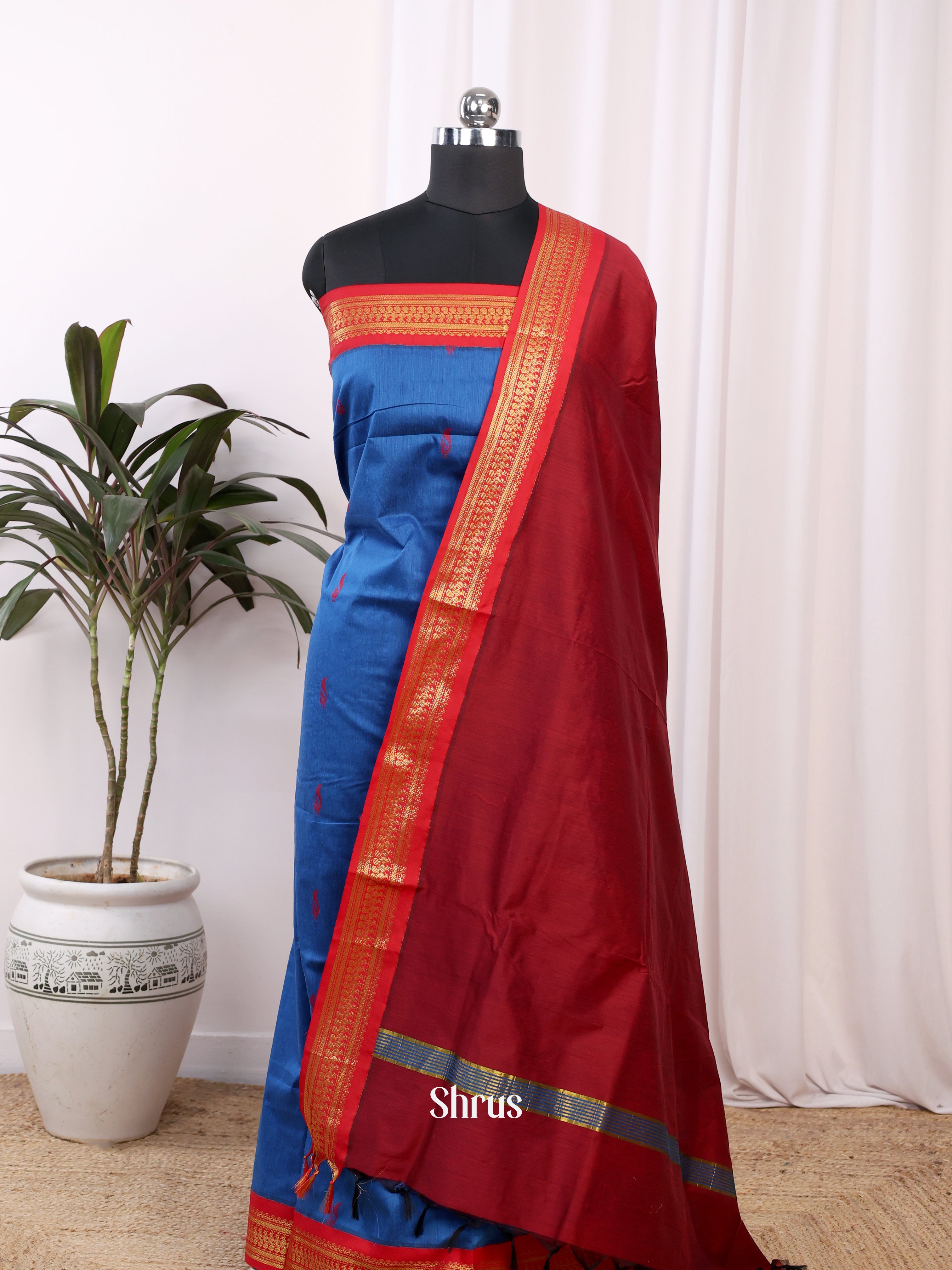 Blue & Maroon - Kalyani Cotton salwar unstitch