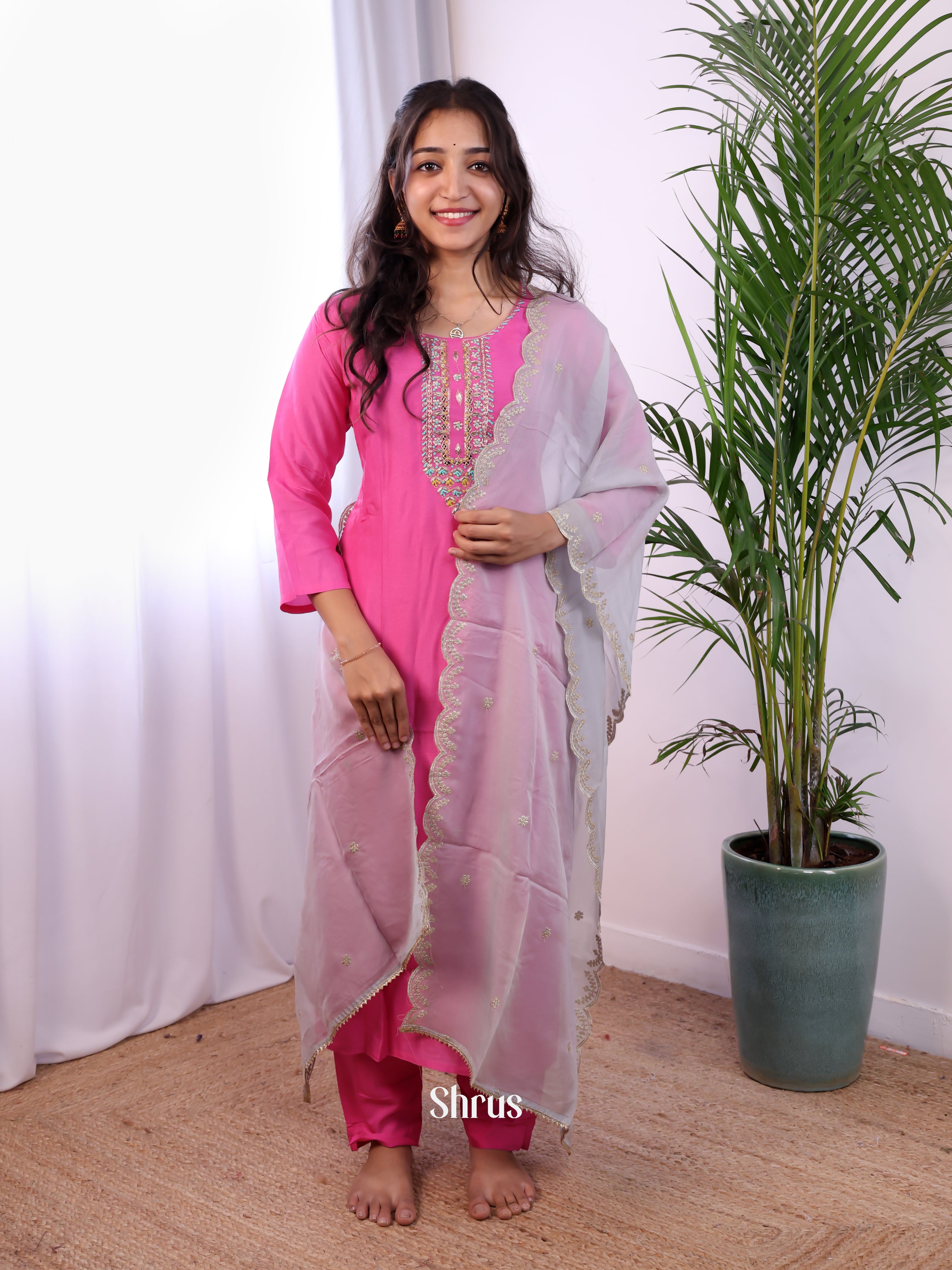 Pink & grey - 3pc Readymade Suits