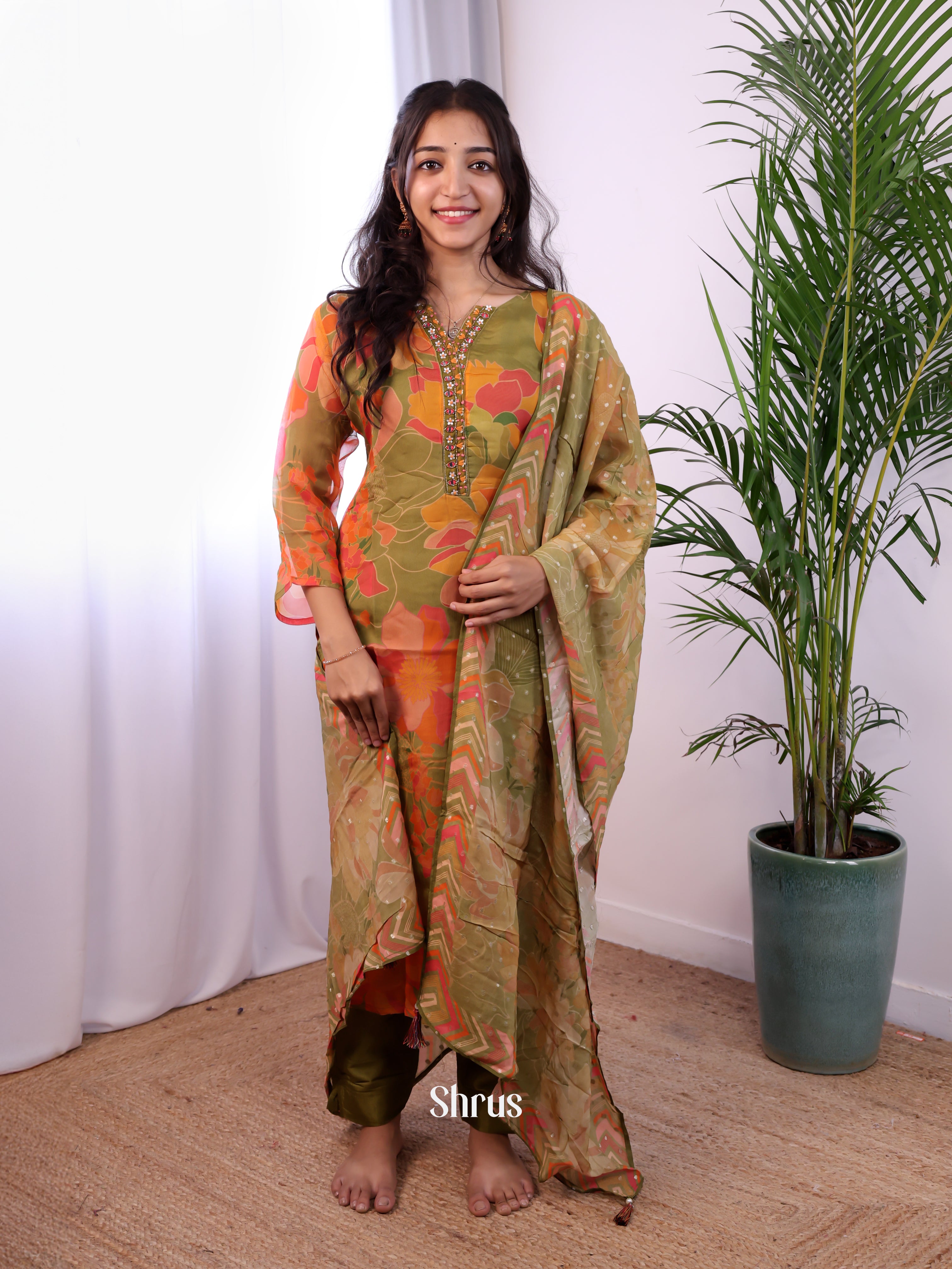 Green -3pc digital printed  Readymade Suits