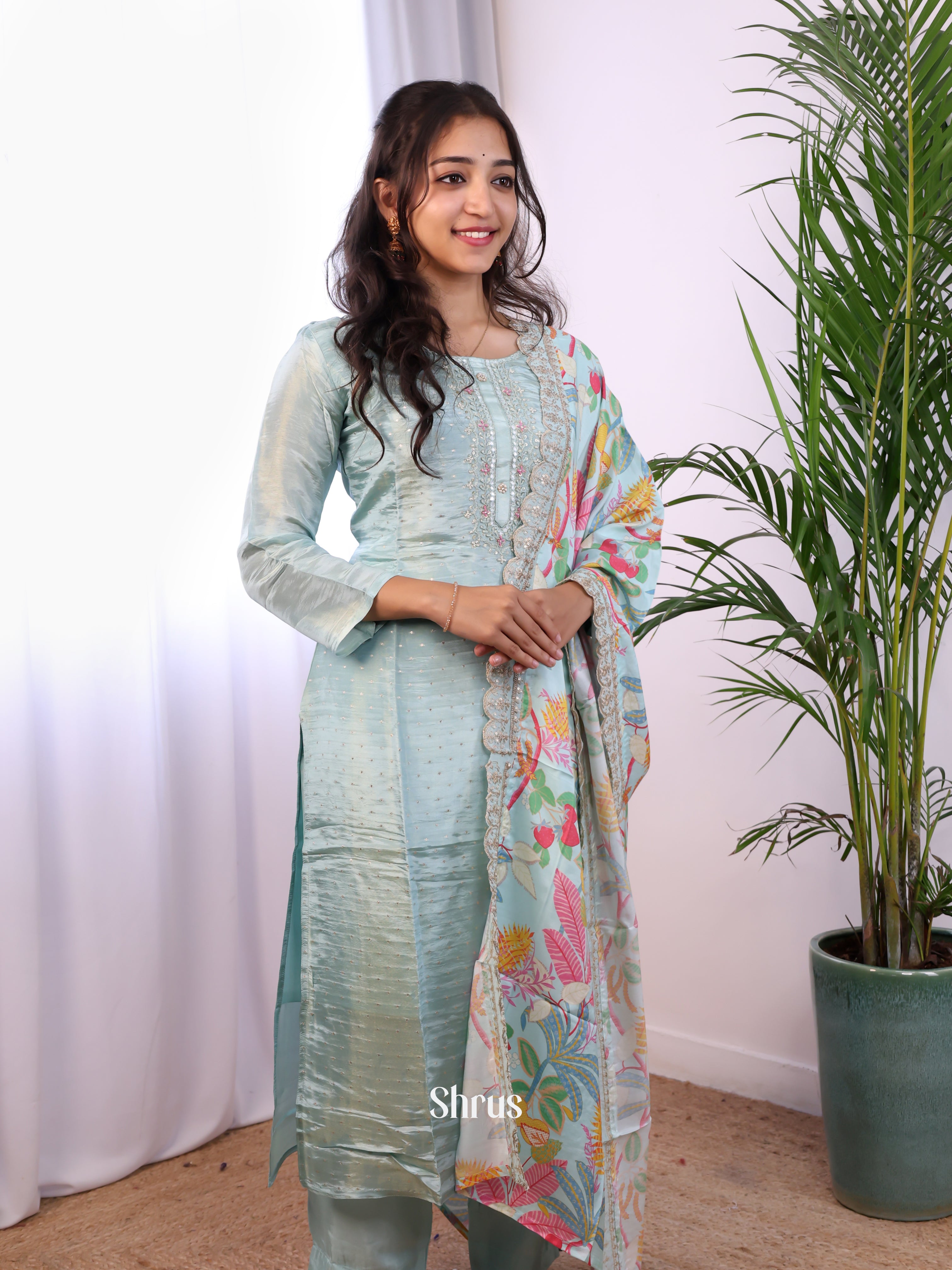 Blue  -Tissue 3pc  Readymade Suits