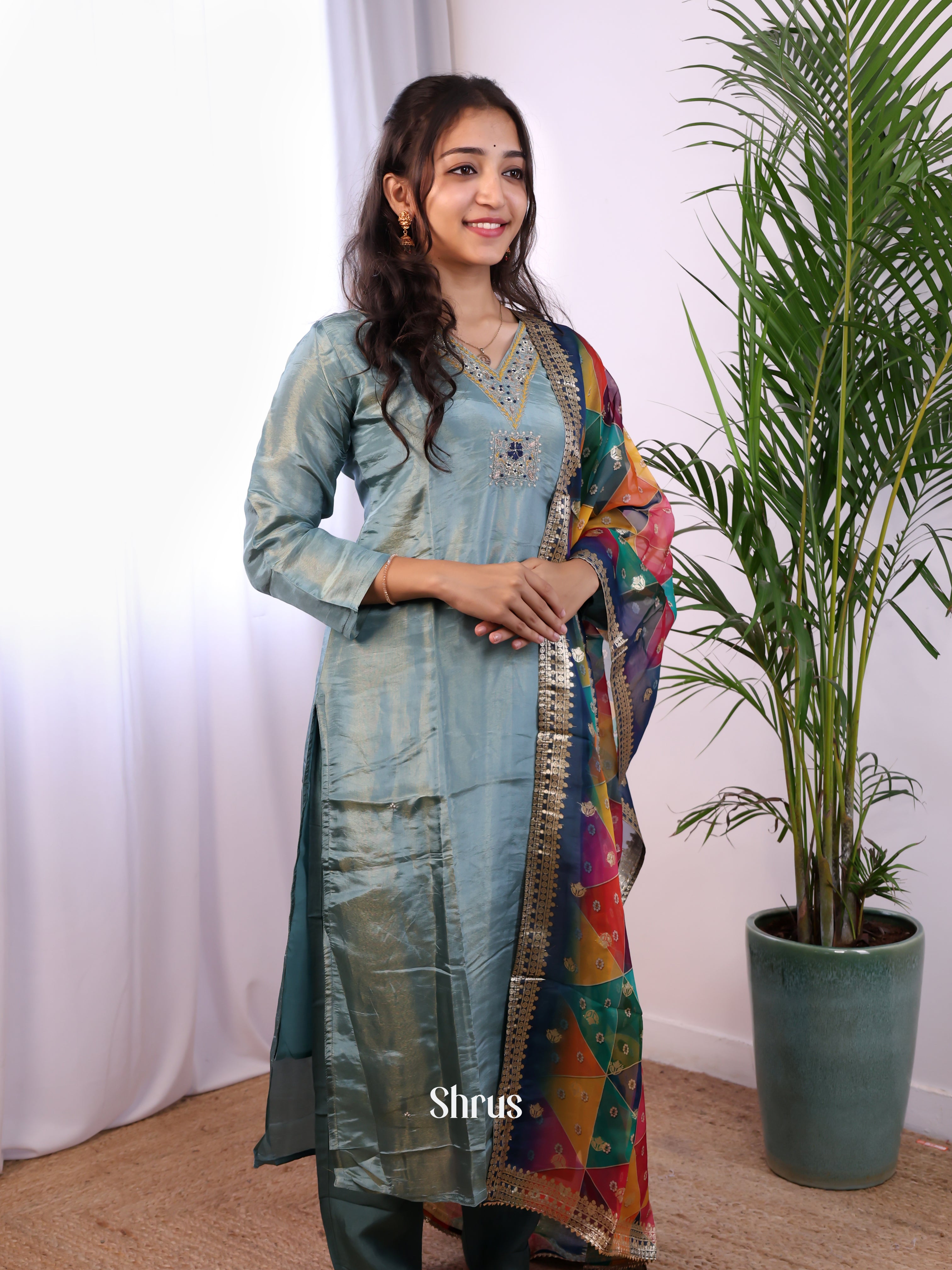 Blue - Tissue 3pc Readymade Suits