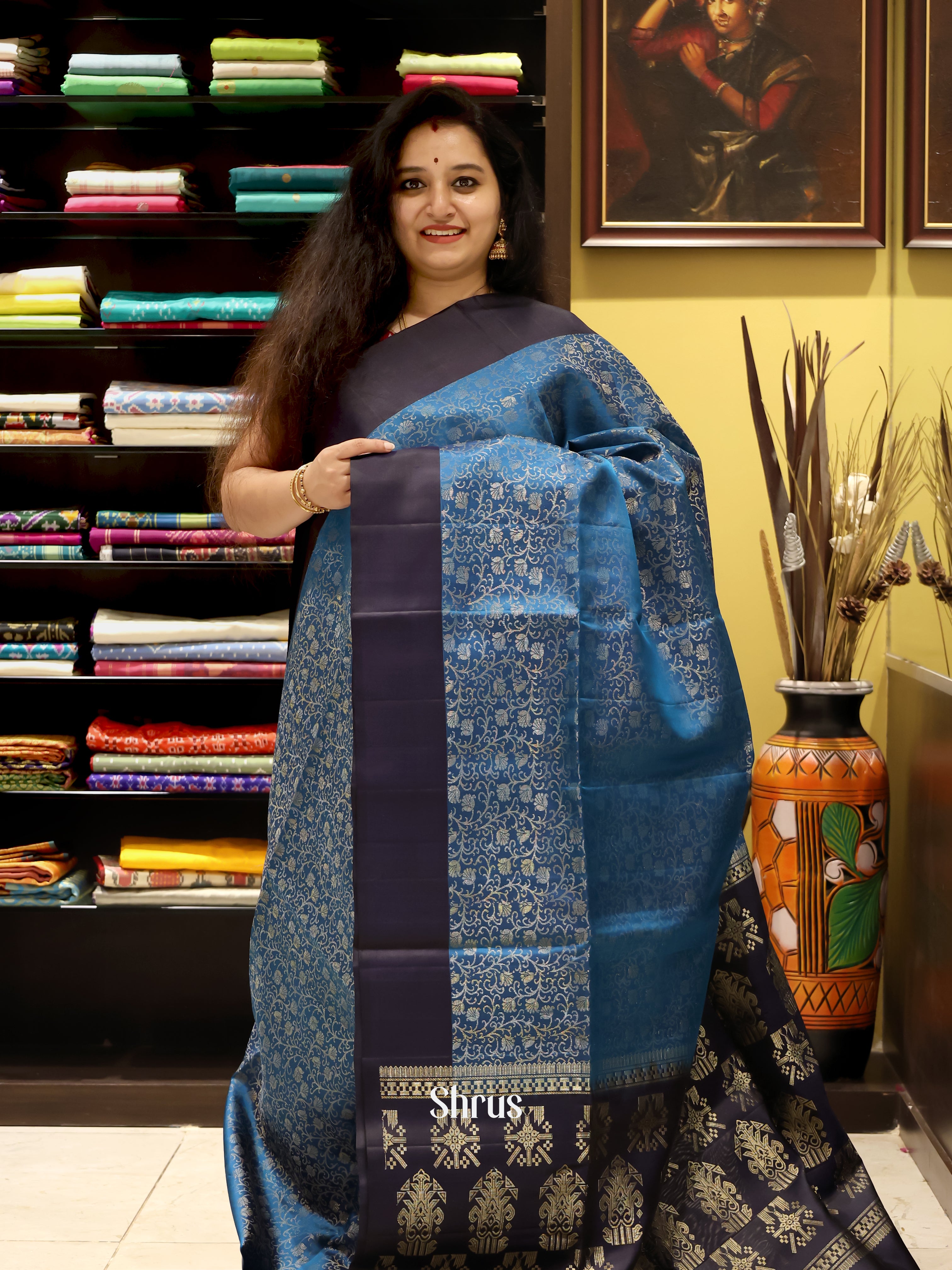 Blue & Navy Blue - Soft Silk Saree