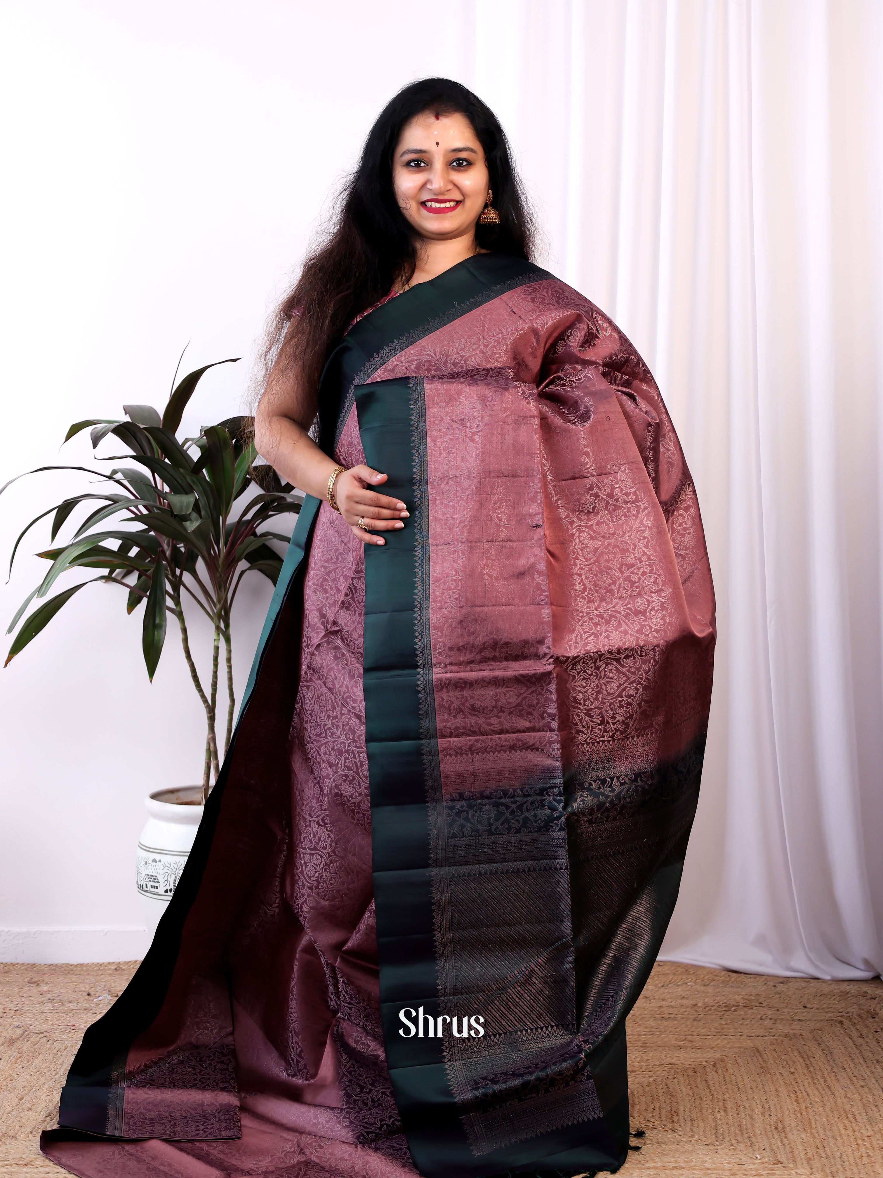 Brown & Green - Soft Silk Saree