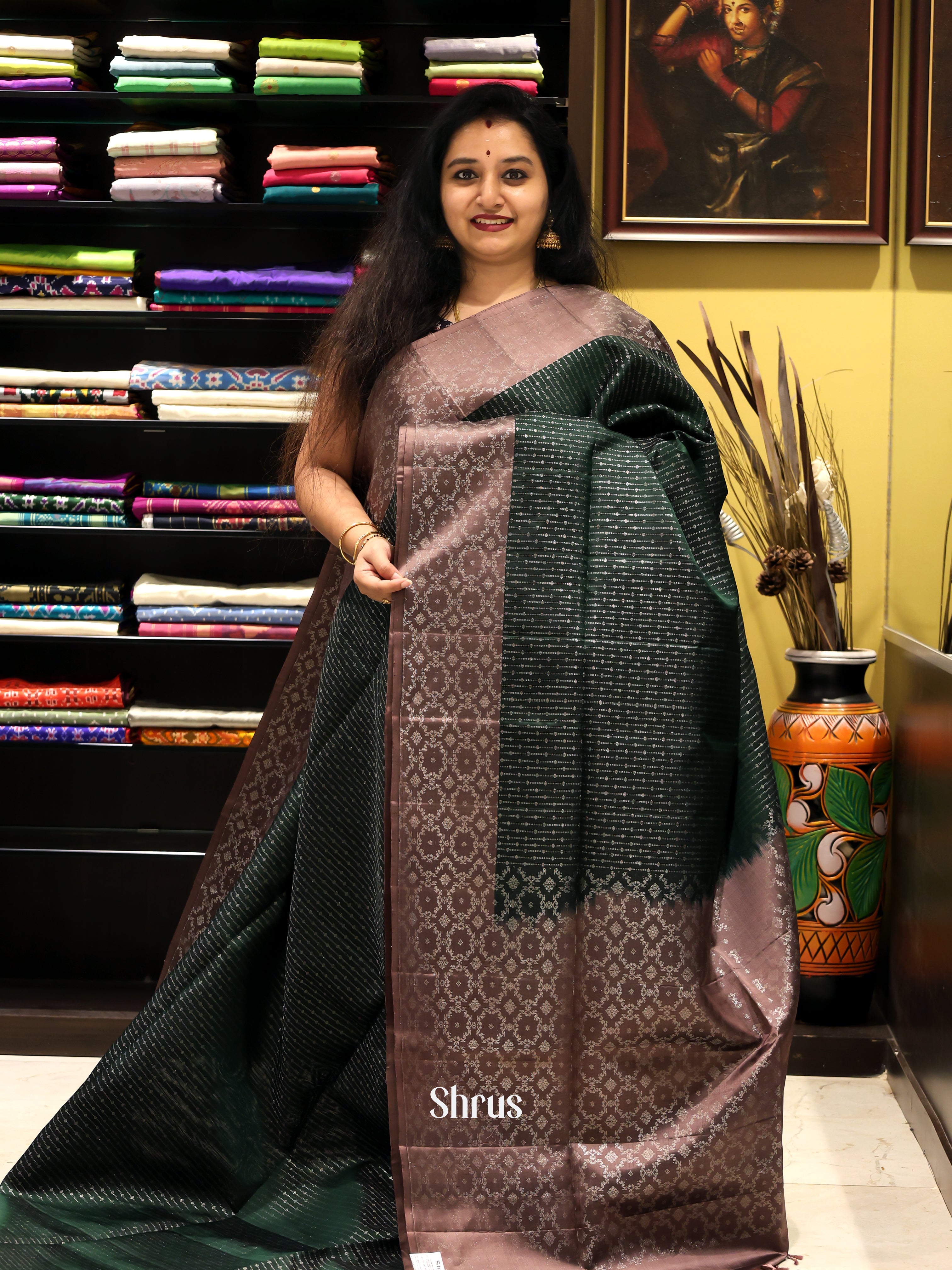 Green  & Brown  - Soft Silk Saree