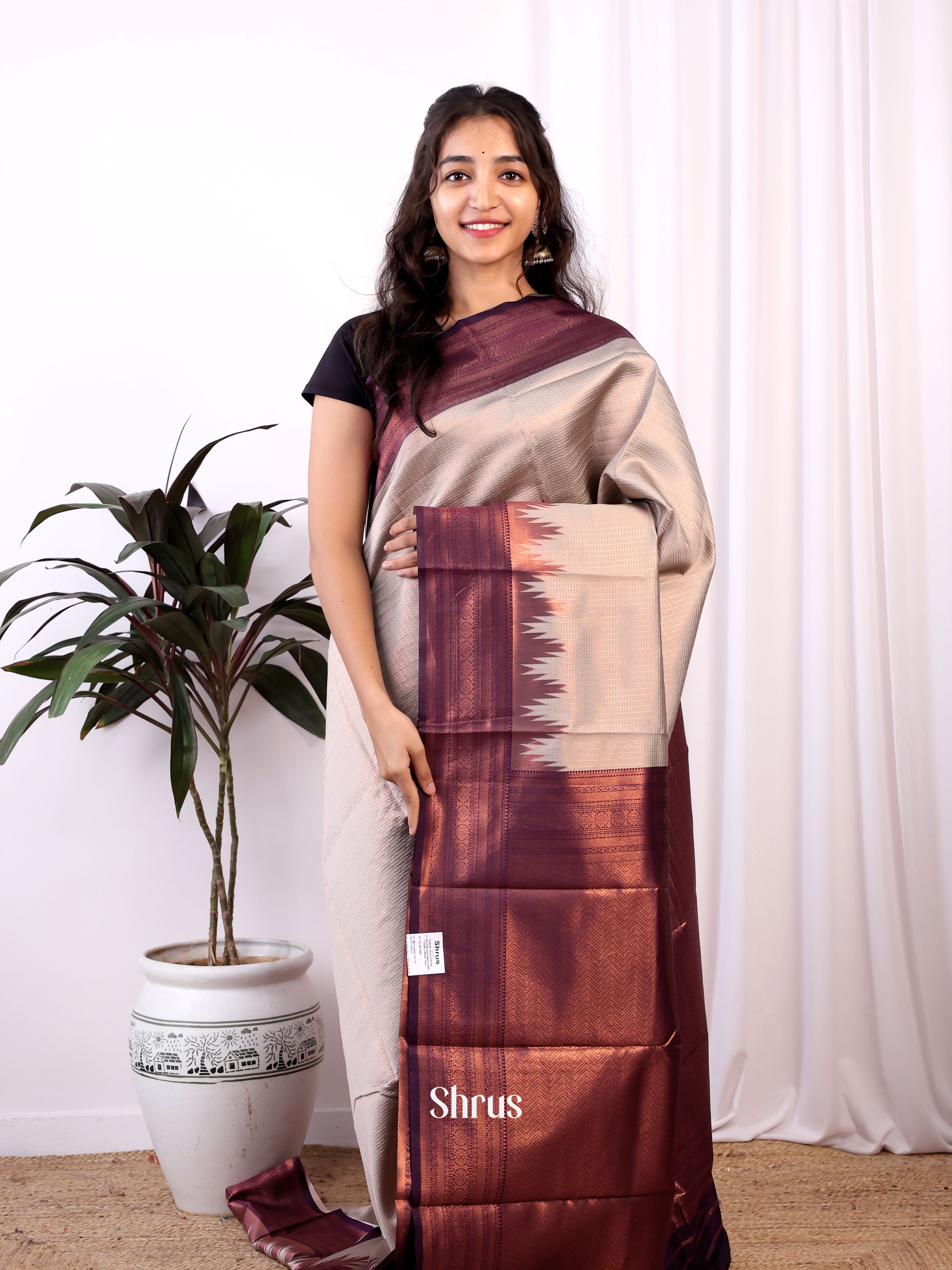 Grey & Purple- Semi Arani Silk Saree