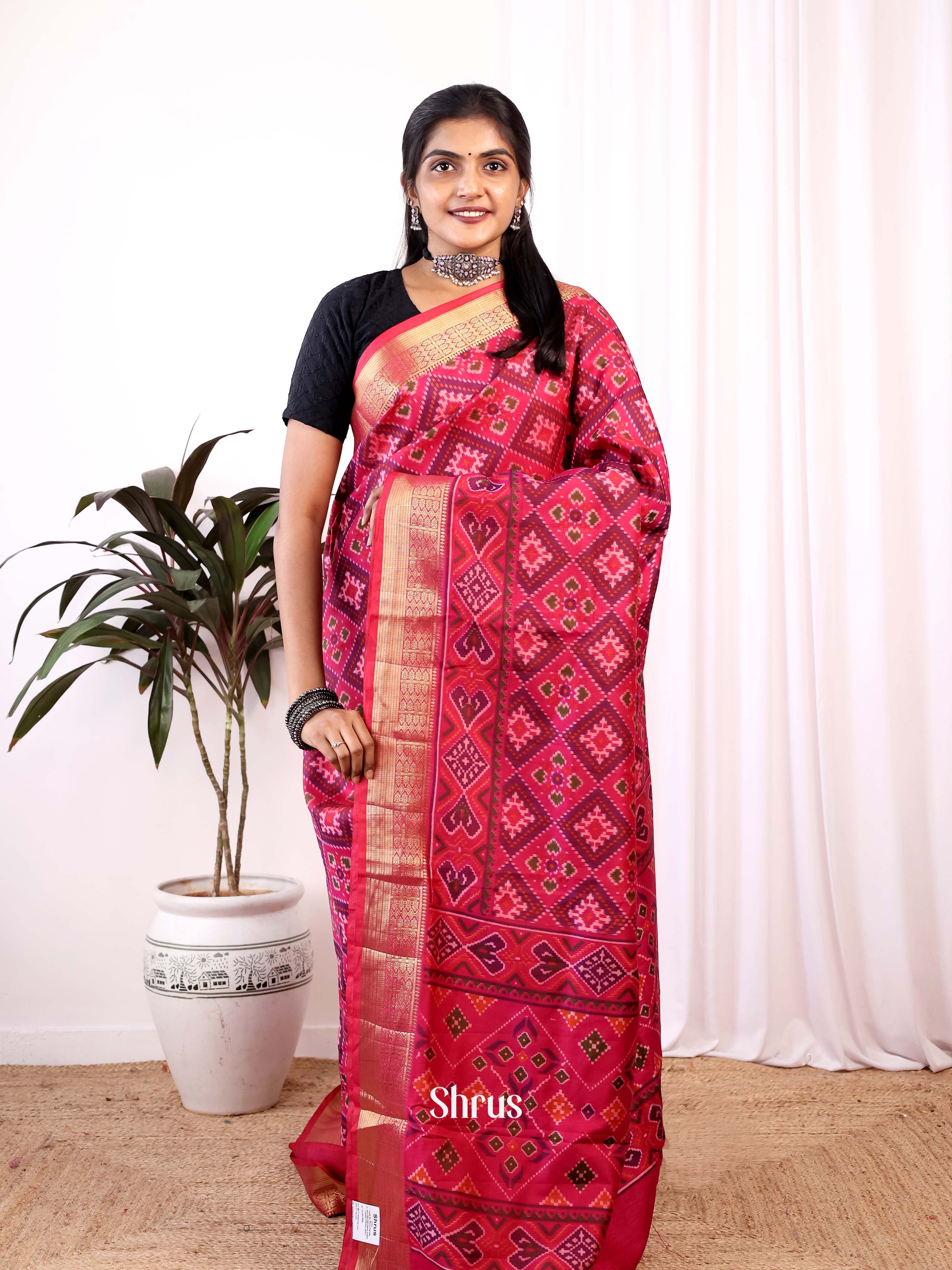 Pink  - Semi Patola Saree