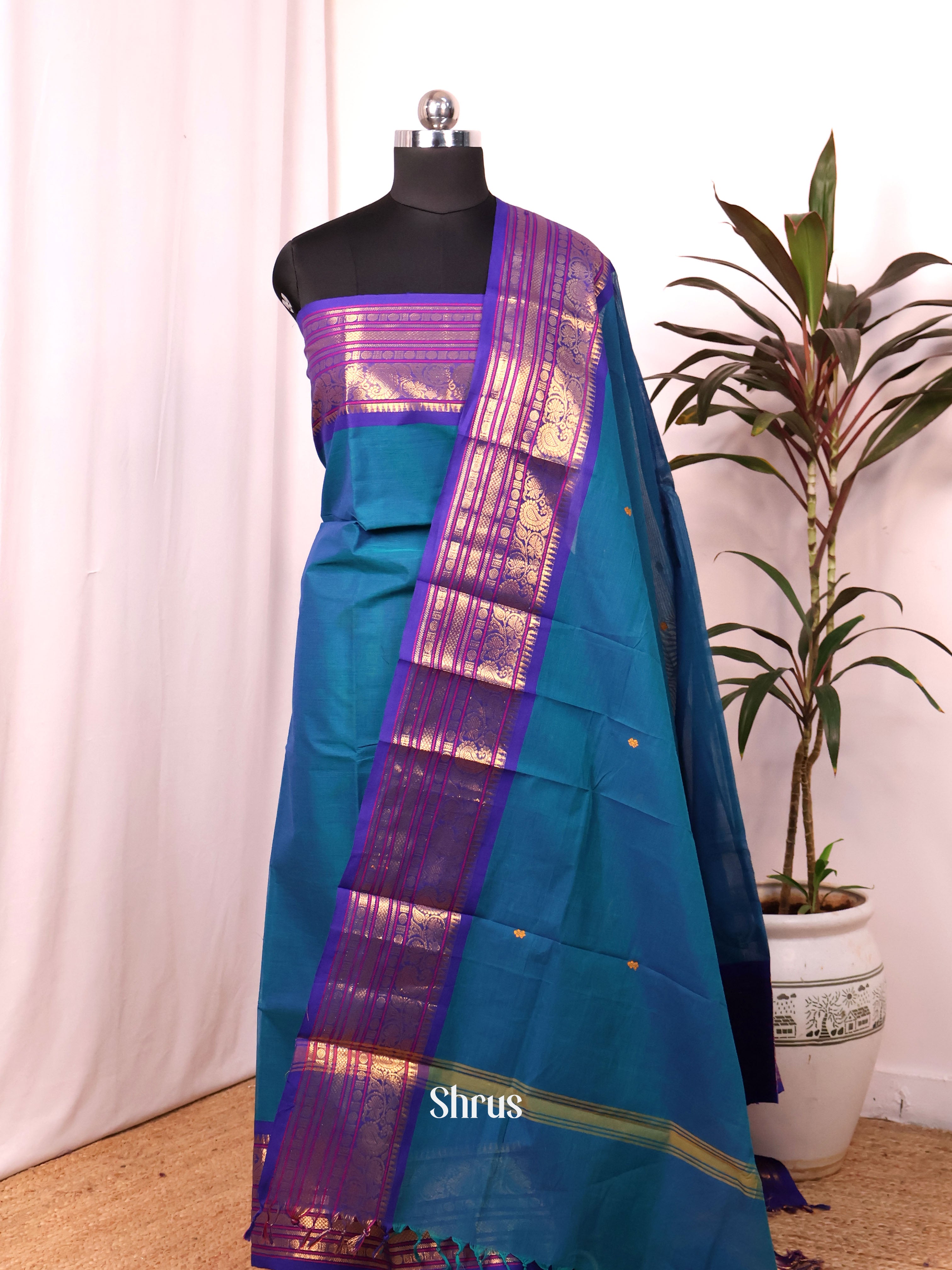 Blue & Purple - chettinad top & dupatta combo