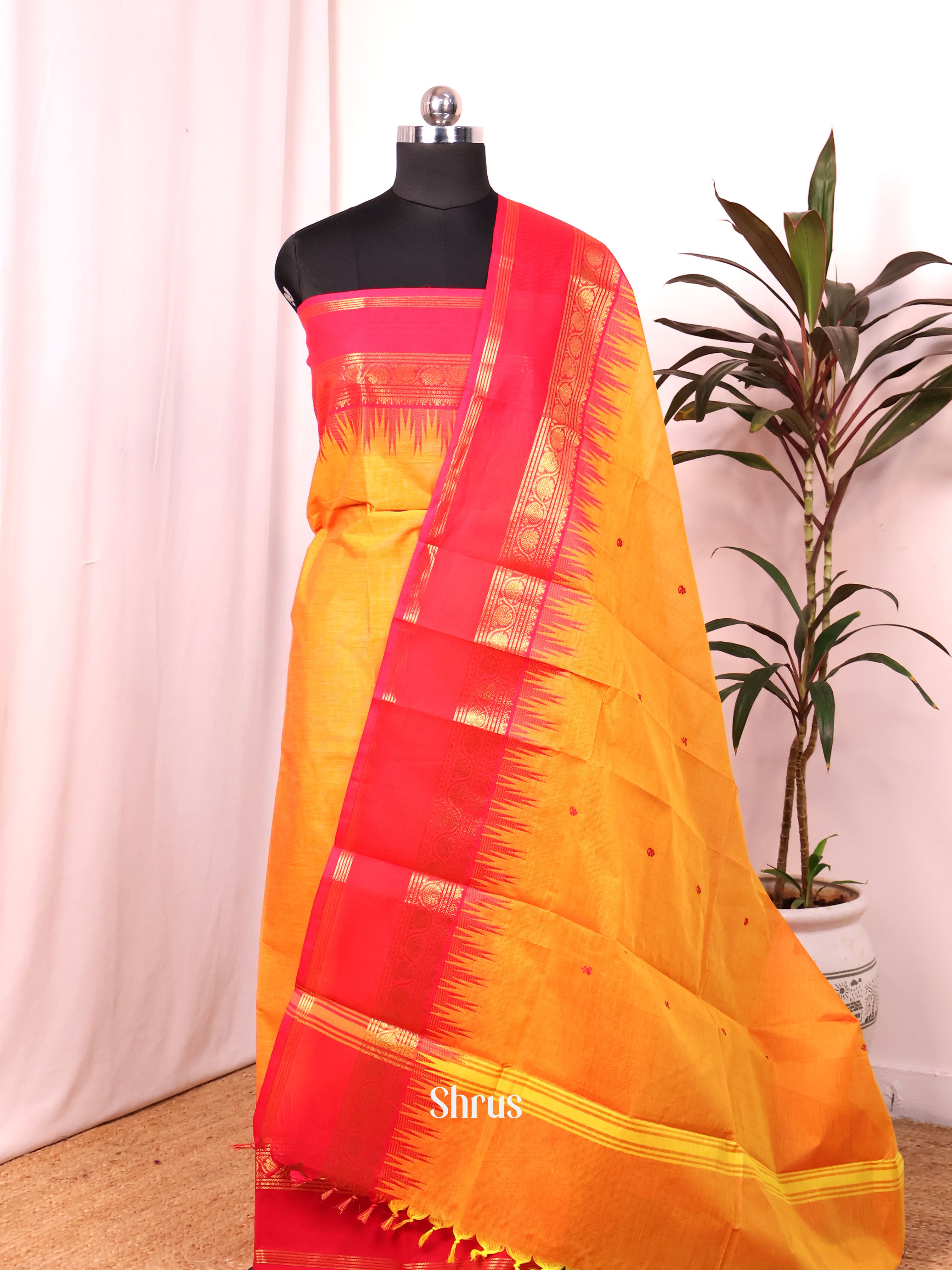 Mustard & Pink - chettinad top & dupatta combo