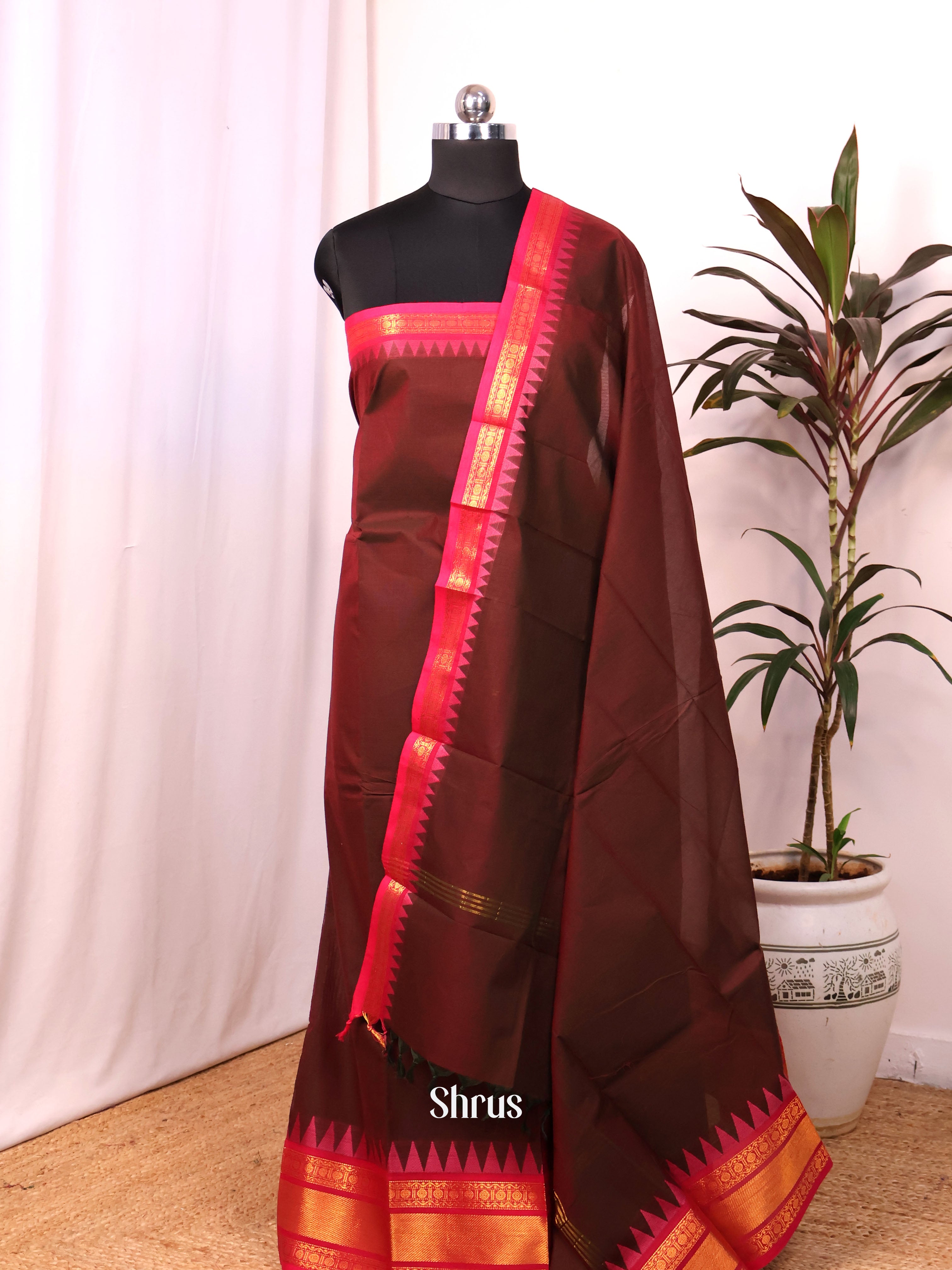 Brown & Pink - chettinad top & dupatta combo