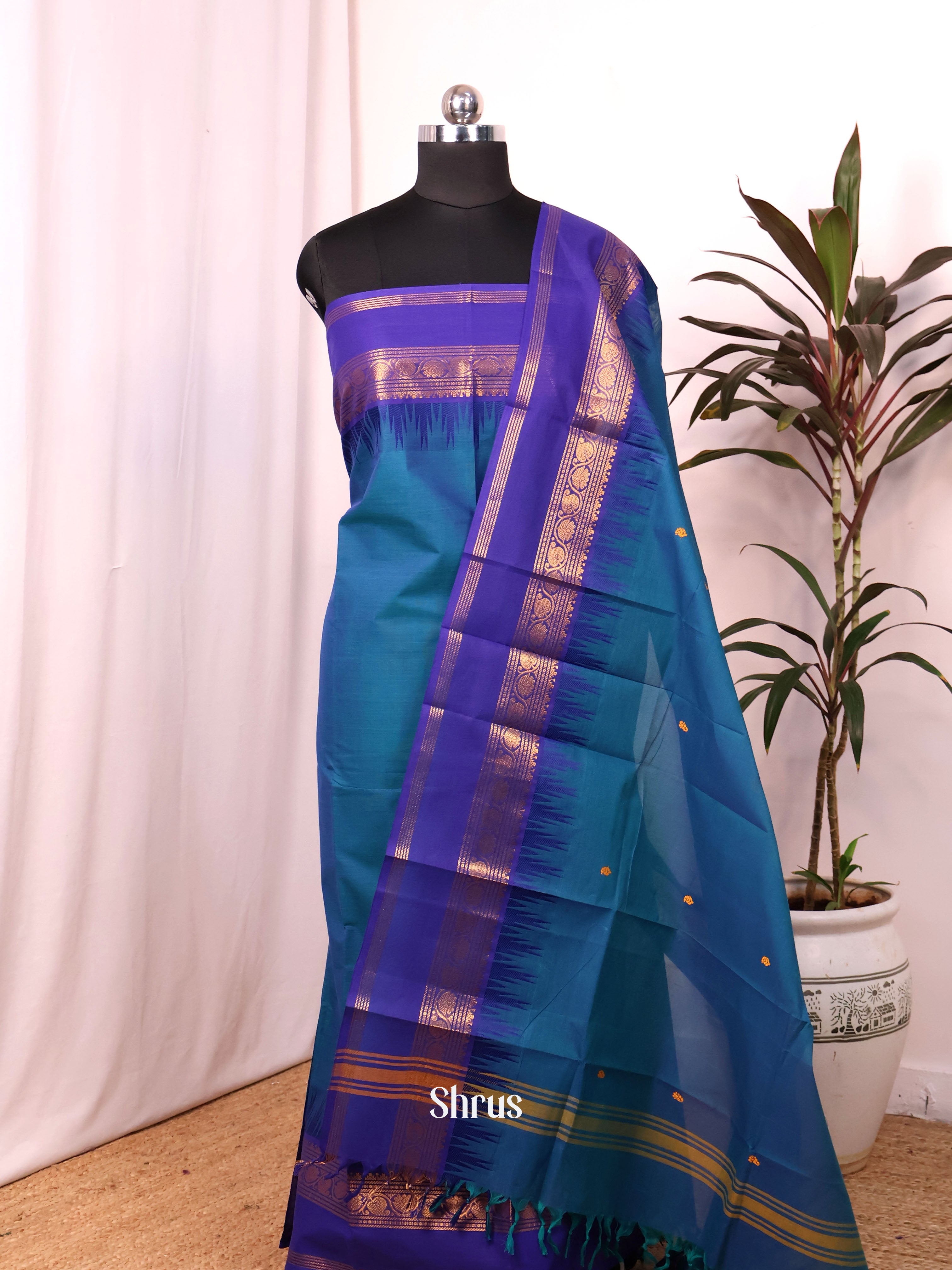 Teal & Blue- chettinad top & dupatta combo