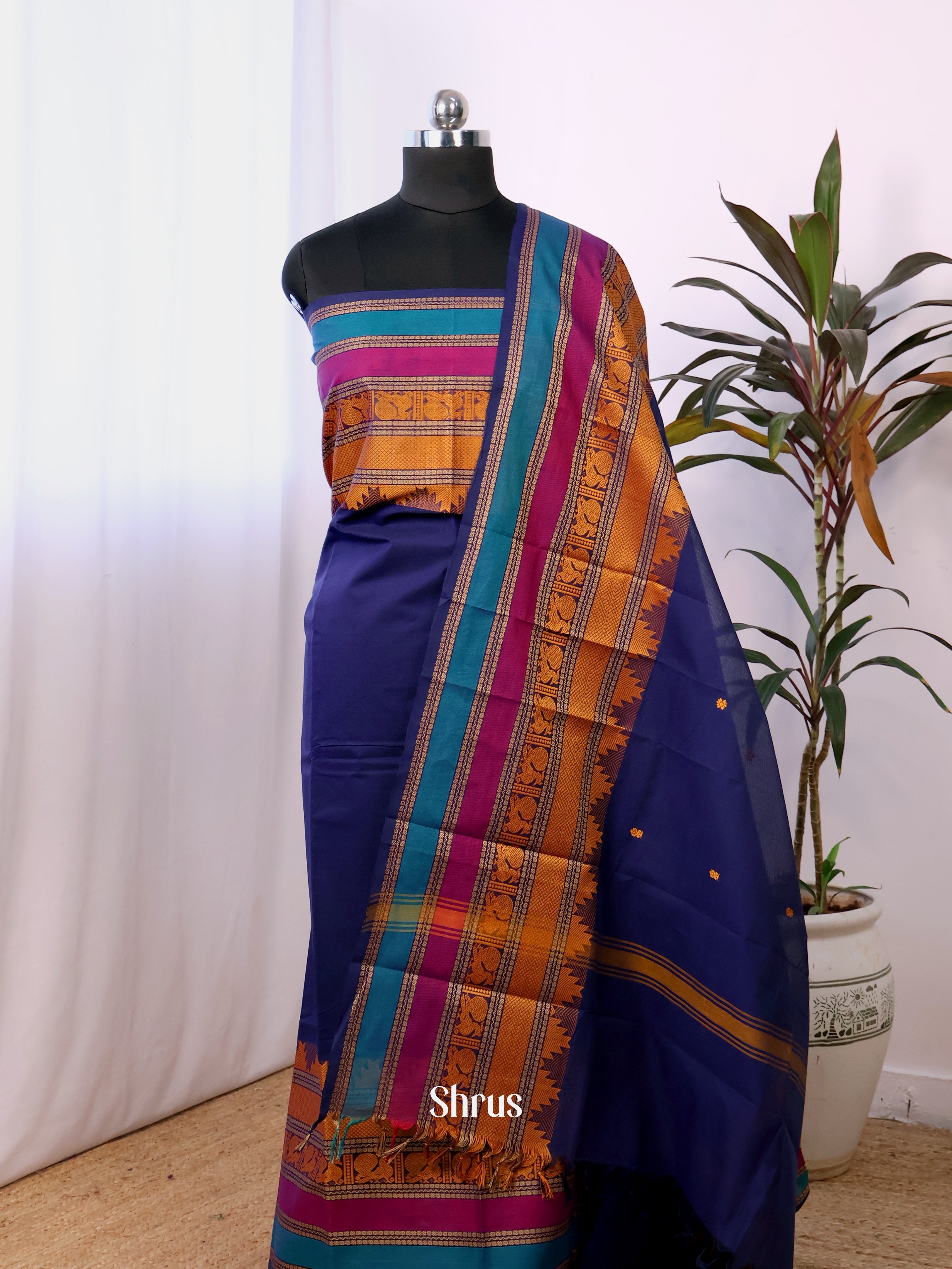 Blue & Purple - chettinad top & dupatta combo