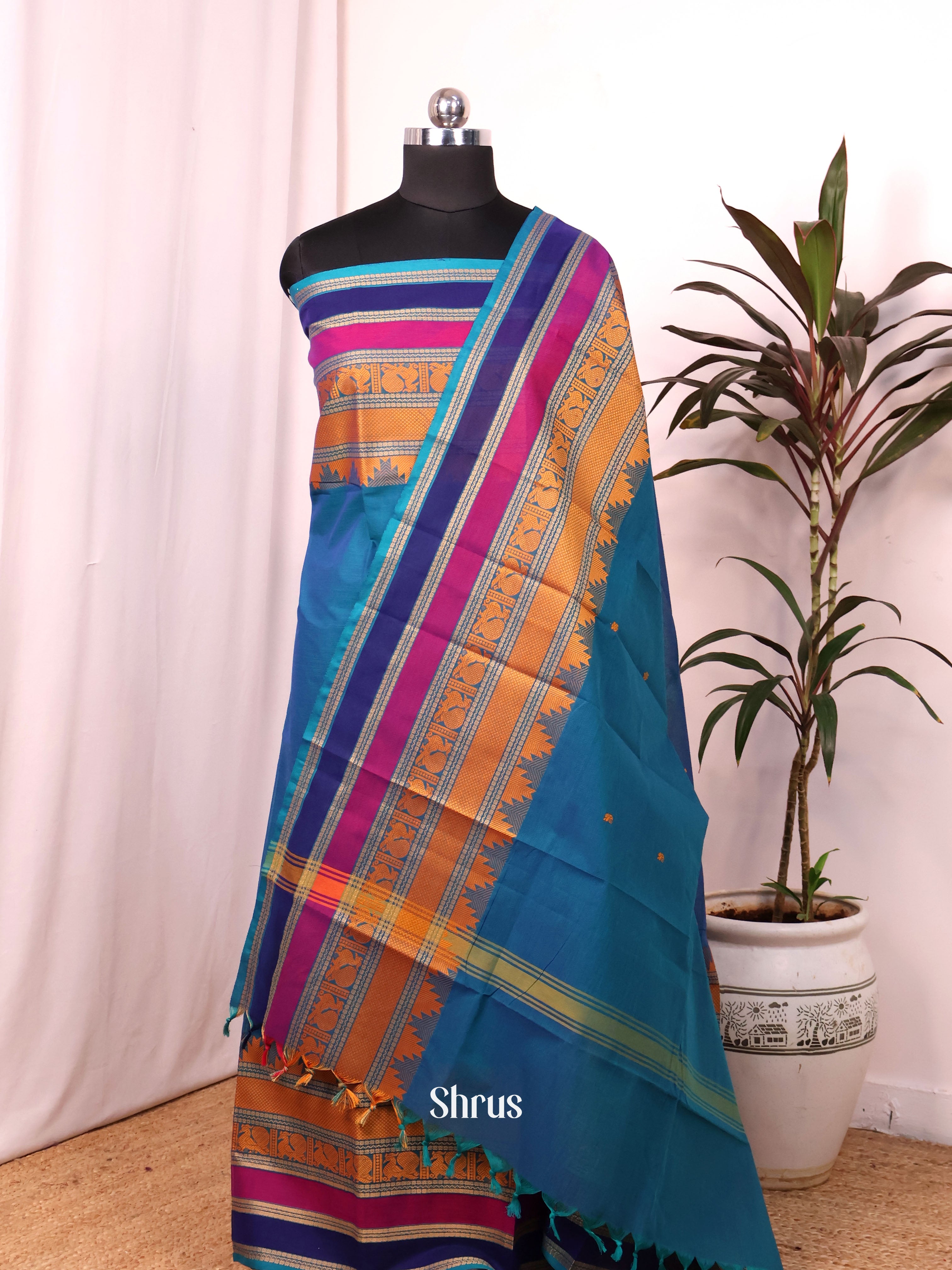 Blue & Pink - chettinad top & dupatta combo